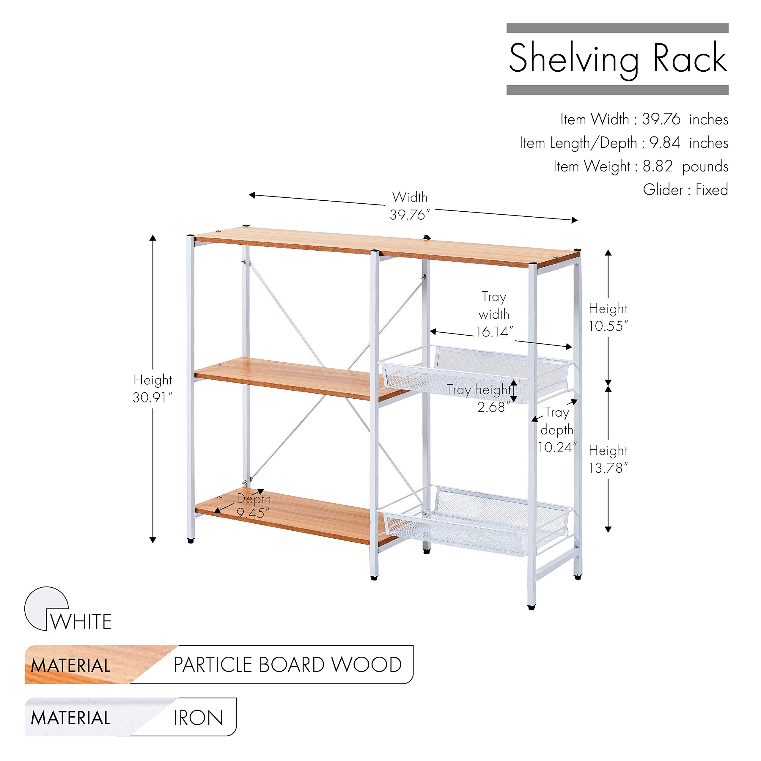 Porthos Home Brycen 3-Tier Storage Shelves - Heavy Duty Particle Board Shelving Unit with Mesh Trays for Kitchen, Bathroom, Garage Organization - Rust-Proof Iron Frame with X-Brace Support | Perfect for Pantry Storage, Laundry Room Shelving & Garage Organization