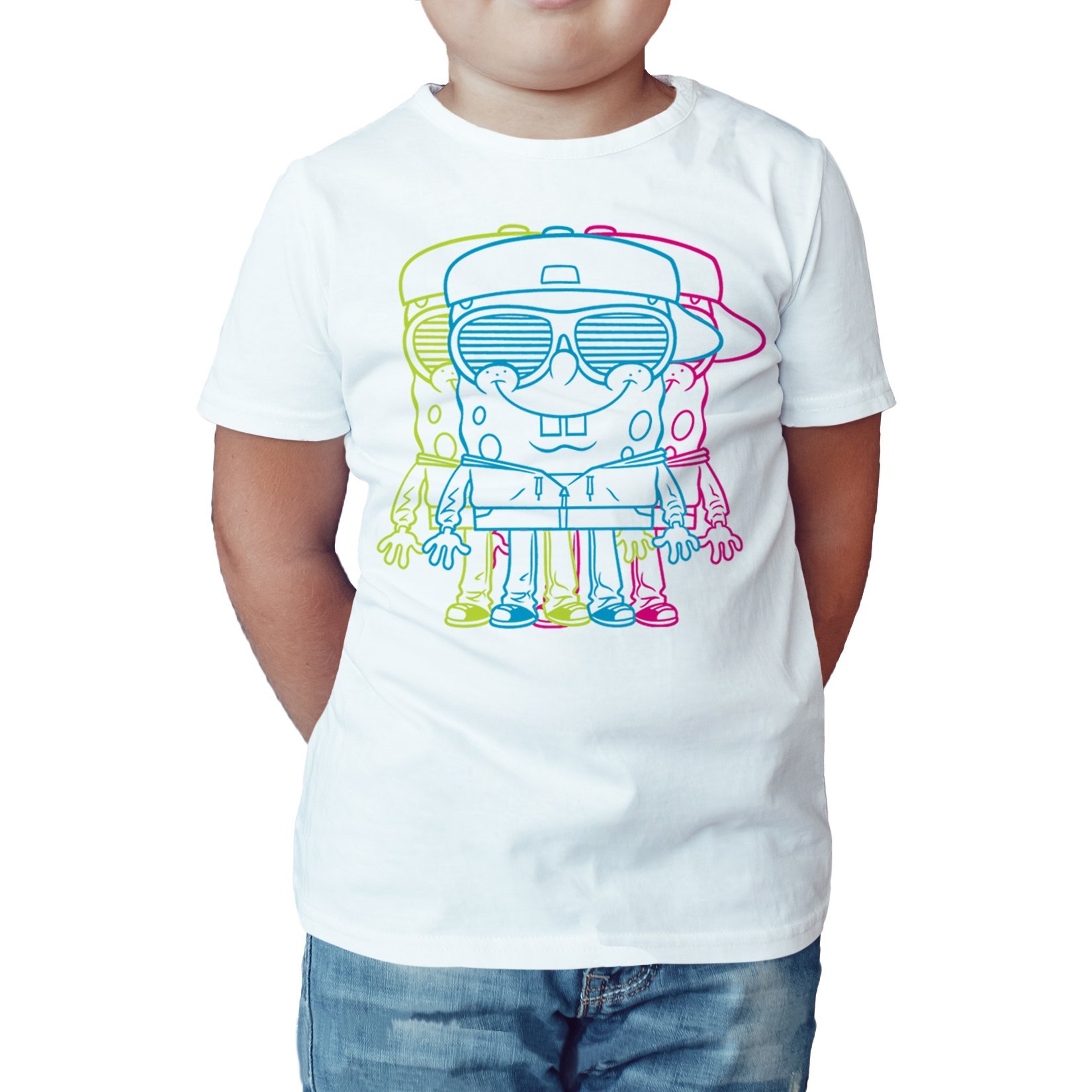 SpongeBob SquarePants 3D Printed Kids T-Shirt - Official Licensed Cartoon Character Tee for Boys & Girls - Soft Cotton Short Sleeve Shirt (White) - Perfect for Birthday Parties, School Days & Casual Wear