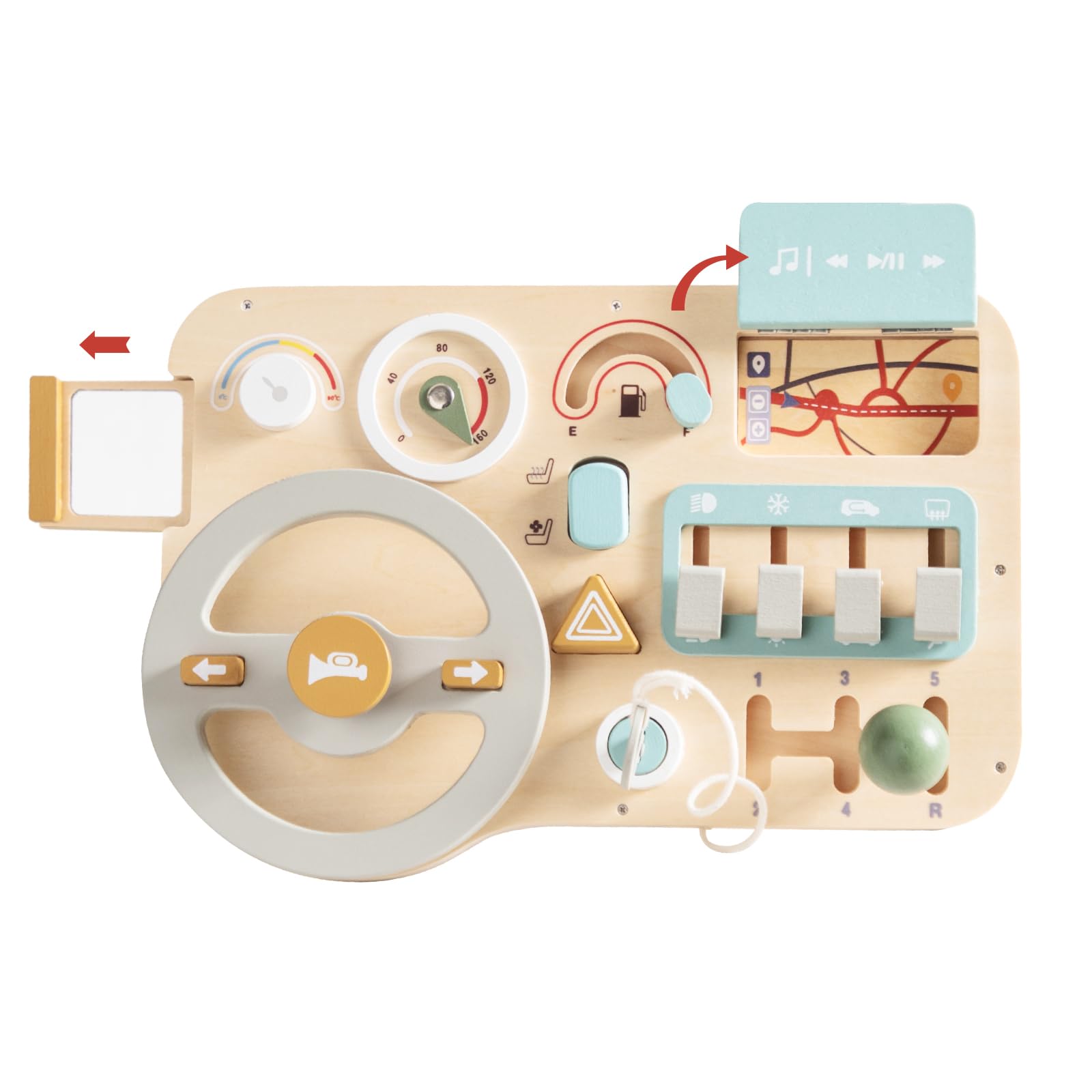 **Montessori Busy Board Wooden Toy - Kids Steering Wheel Activity Board, Sensory Learning Toy for Toddlers Ages 3+ | Pretend Play Driving Toy, Travel Toy, Educational Gift for Boys & Girls - Perfect for Car Rides & Early Childhood Development**