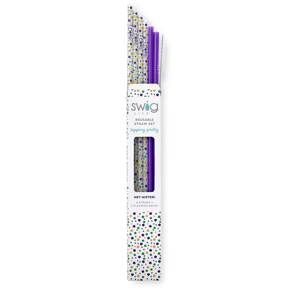 Hey Mister! + Purple Reusable Straw Set - Eco-Friendly Stainless Steel Drinking Straws for Smoothies, Iced Coffee & Cocktails - Perfect for Home, Office & Travel