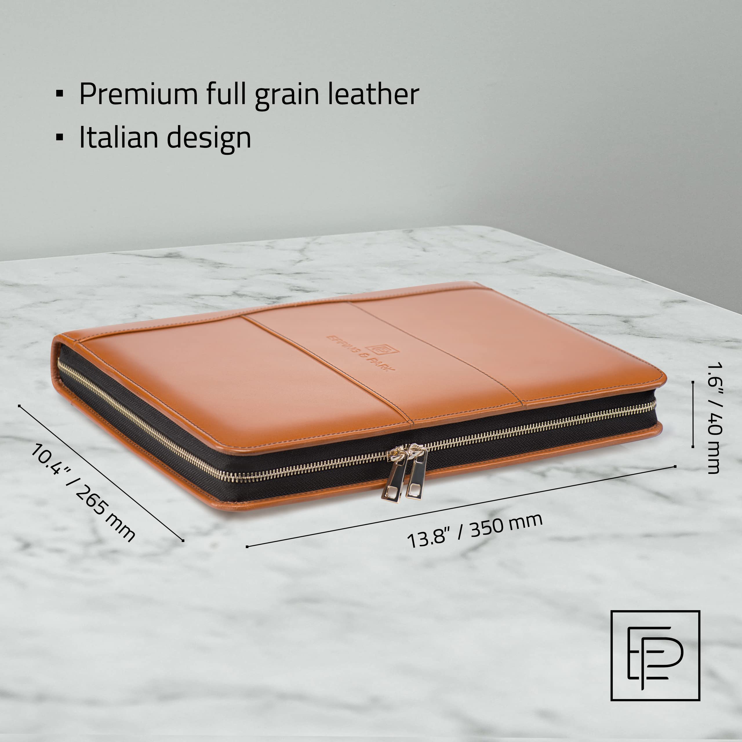 Premium Italian Full Grain Leather Portfolio Binder - Handmade Executive Padfolio for Men & Women | Letter Size Notepad Holder (Tan) | Perfect for Business Meetings, Office Work & Professional Presentations