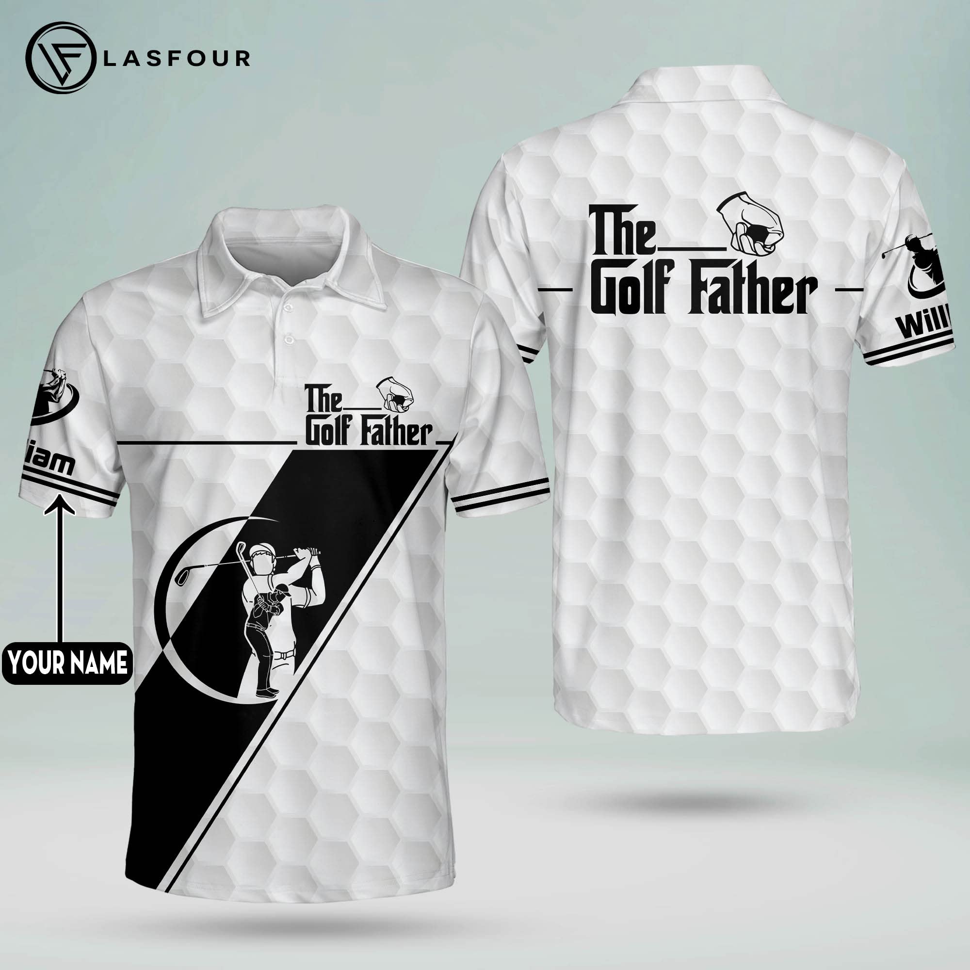 LASFOUR Personalized Men's Golf Shirts - Funny Golf Gifts for Dad, Father's Day & Golfers - Lightweight Performance Polo Shirts for Golf Course & Casual Wear