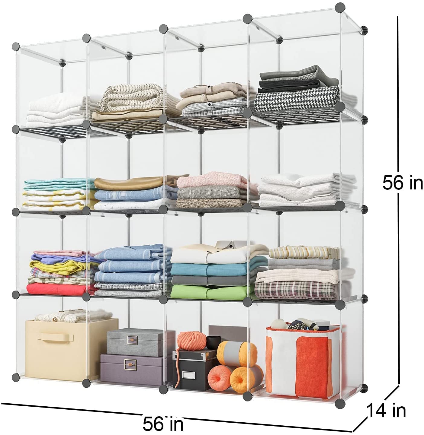 Aeitc 16-Cube Closet Organizer with Wire Panels - Portable Storage Shelves for Clothes, Books & Toys - White | Perfect for Bedroom, Nursery & Office Organization