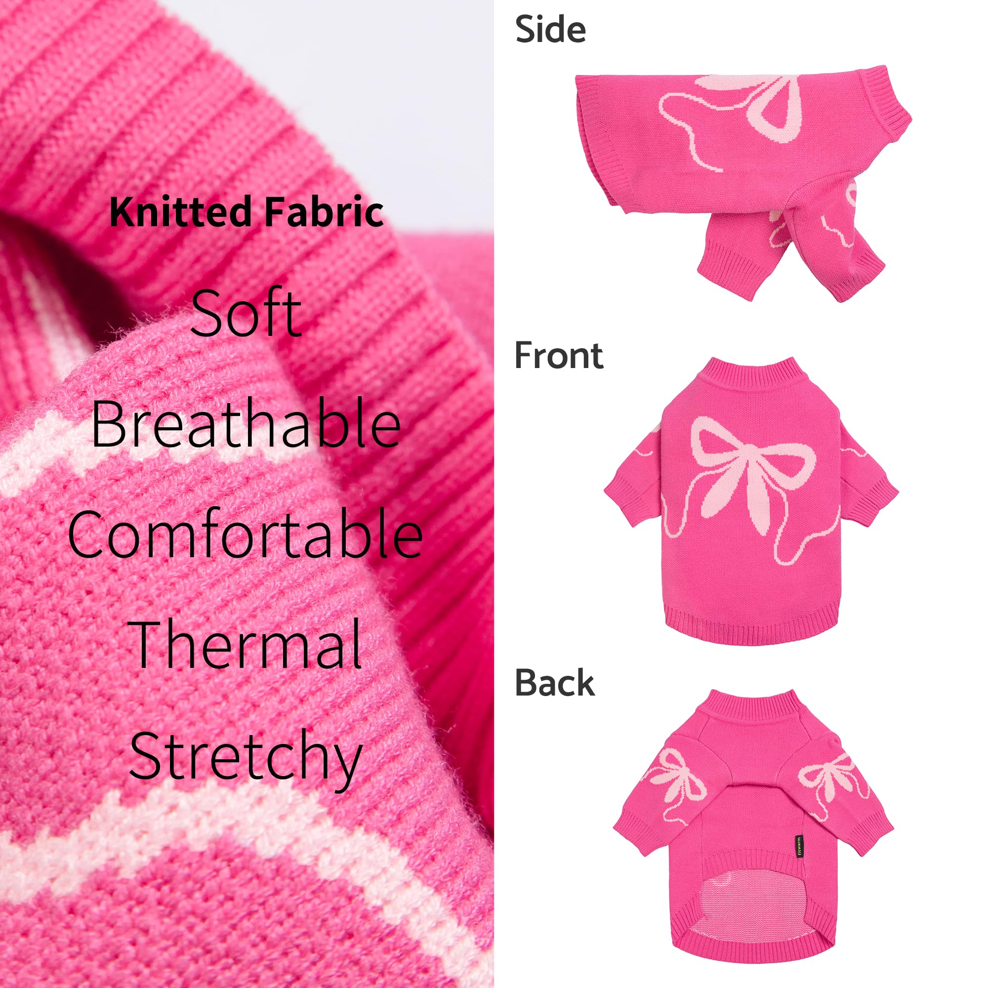 Fitwarm Valentine's Day Dog Sweater - Thermal Winter Clothes for Small Dogs, Cute Pink Bowknot Pullover Jumper for Puppies - Perfect for Valentine's Day Outfits, Christmas Pet Apparel & Cold Weather Walks
