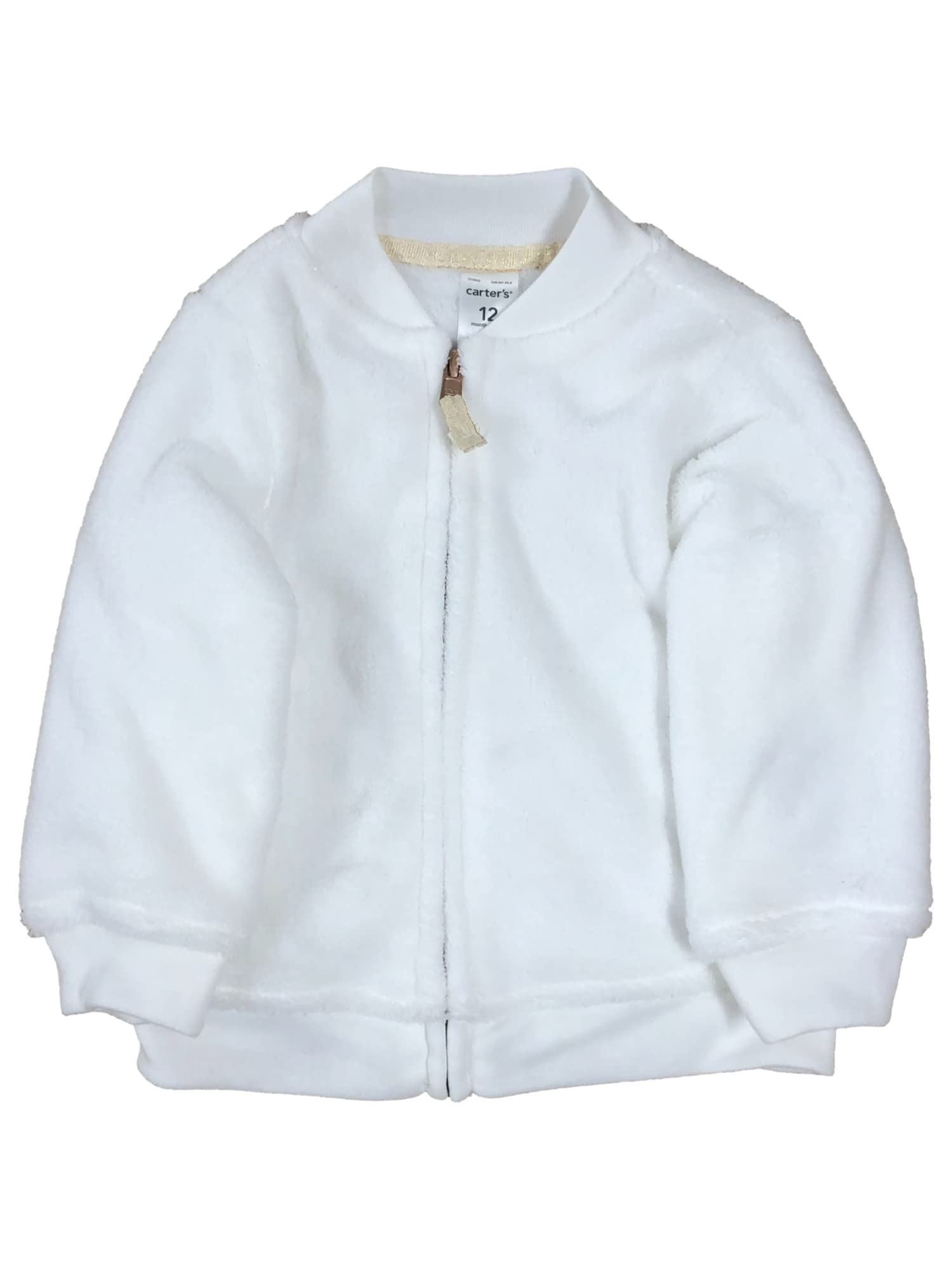 Carters Infant Girls Baby Outfit - Soft Plush White Zip-Up Sweater Bodysuit & Gold Pants Set | Cozy Winter Wear for Newborns & Toddlers | Perfect for Family Photos, Holiday Outings & Special Occasions