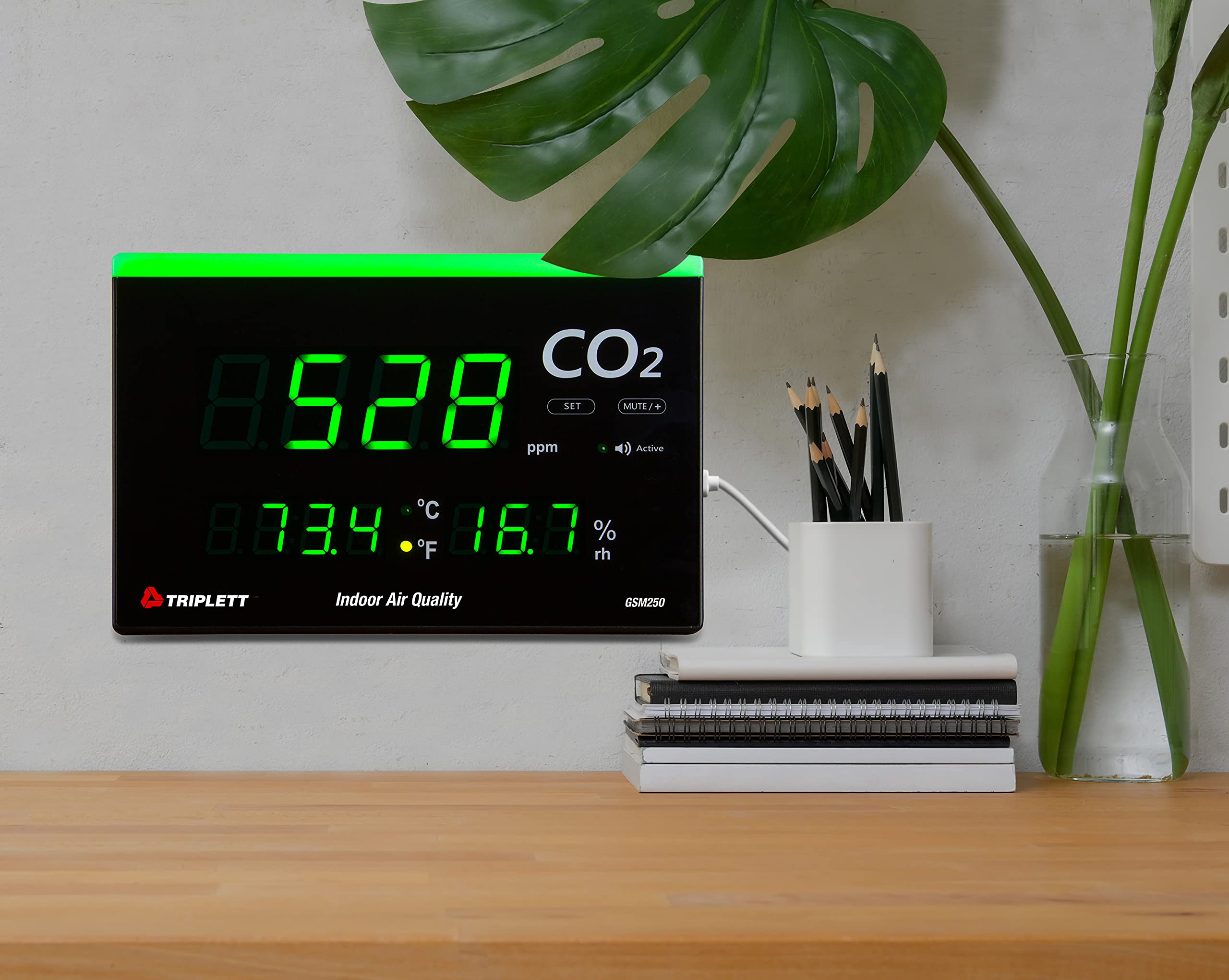 Triplett GSM250 Wall Mount & Desktop Indoor Air Quality Monitor - CO2, Humidity, Temperature Sensor | Home, Office & Classroom Air Quality Testing