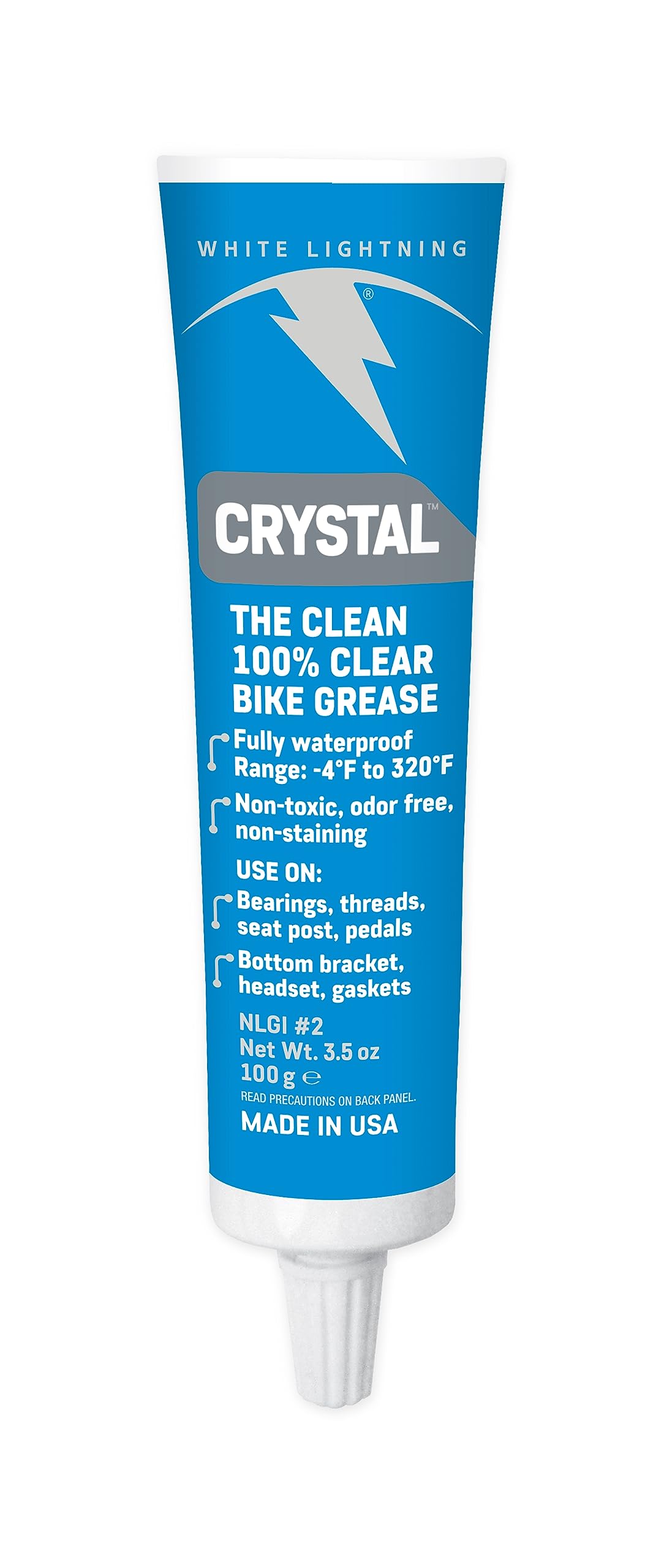 White Lightning Crystal Grease - Biodegradable & Non-Toxic Bike Lubricant (3.5 oz Tube) | Ideal for Bicycle Chains, Gears & Outdoor Cycling Maintenance
