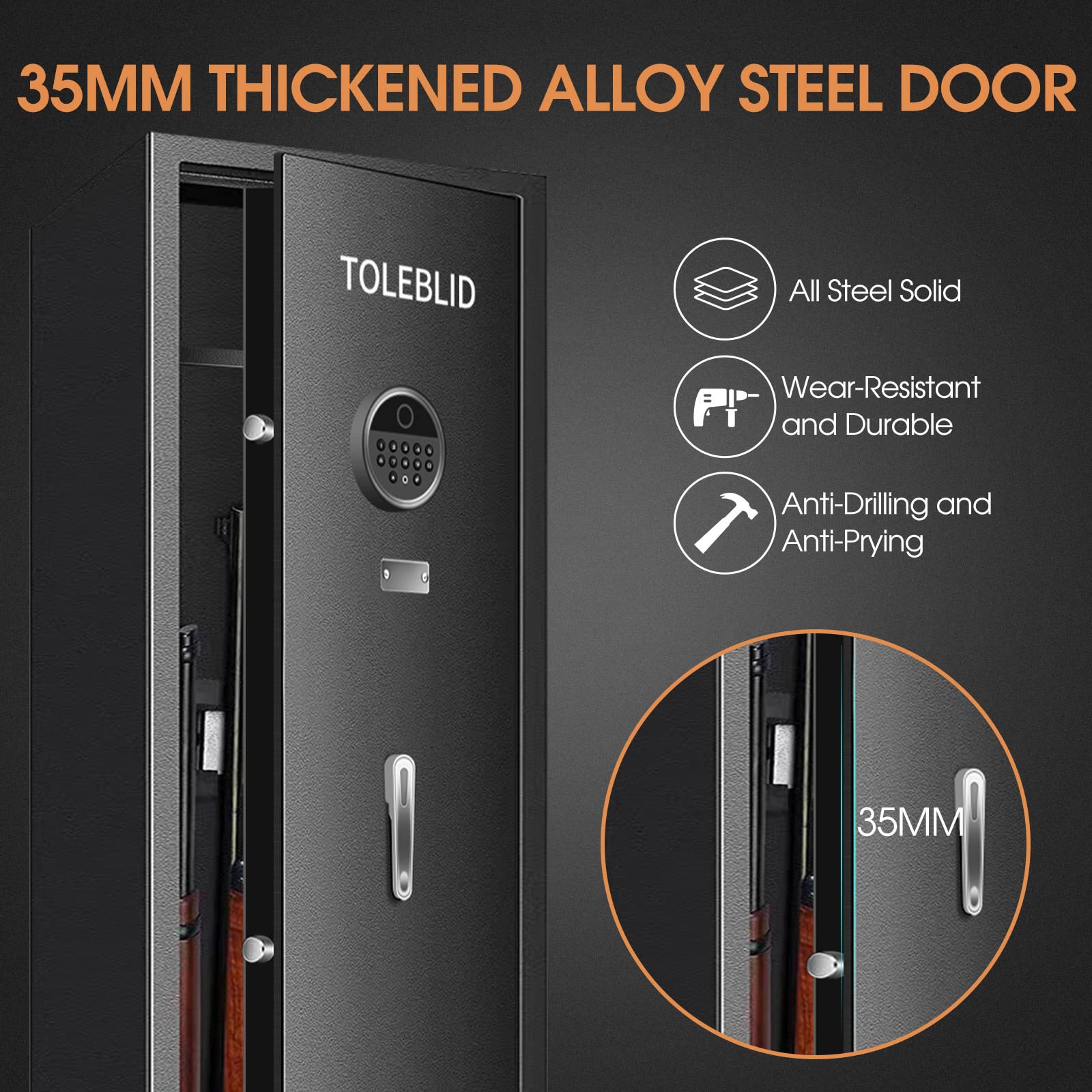 2025 New Fireproof Biometric Gun Safe for Home - Heavy Duty Anti-Theft Rifle & Pistol Safe with 3 Handgun Pockets, Removable Shelf & Silent Mode - Perfect for Bedroom, Closet or Office Security Storage