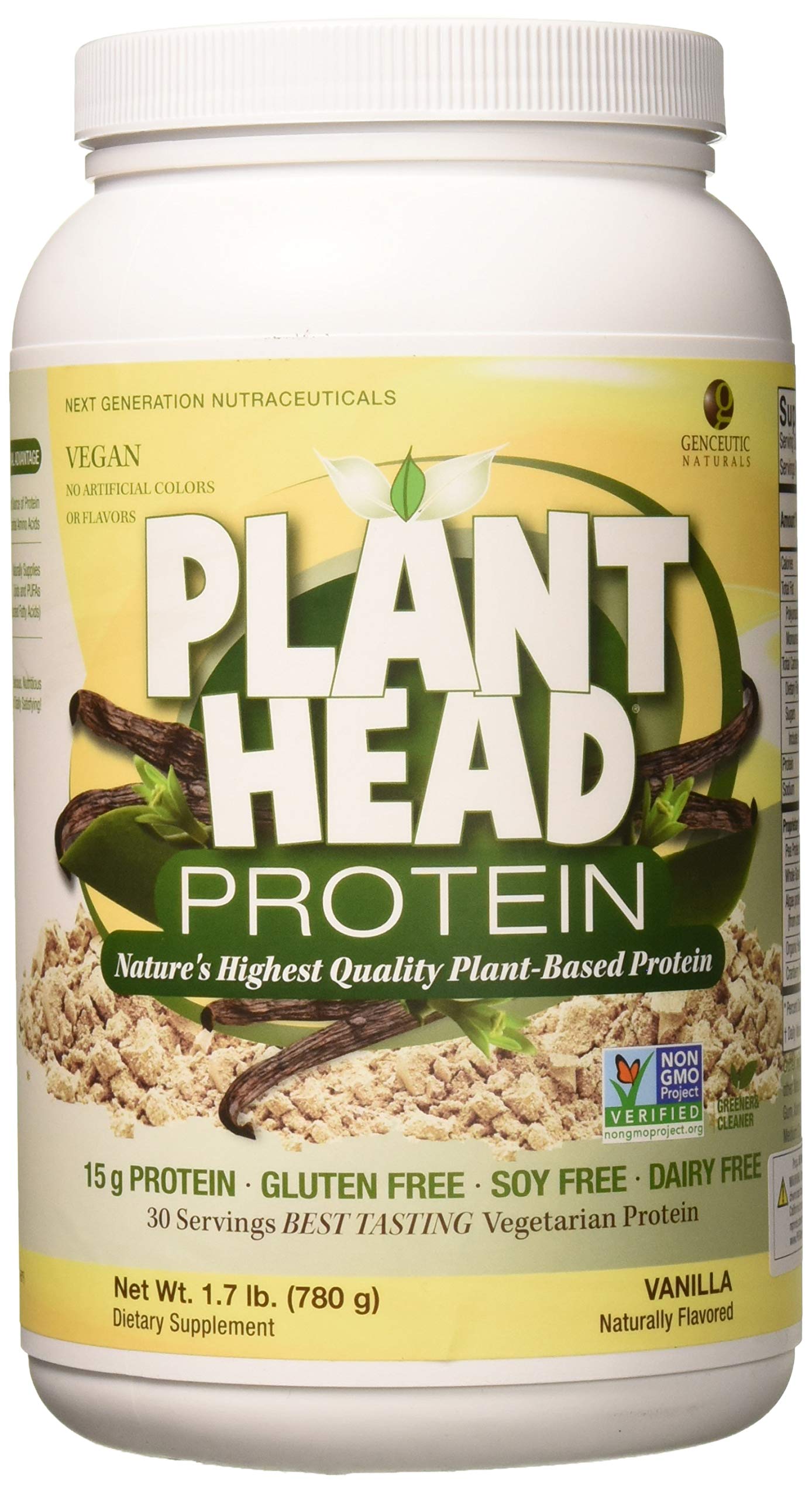 Genceutic Naturals Plant-Based Protein Powder - Vanilla Flavor, 1.7 lbs | Vegan Protein Supplement for Muscle Recovery & Weight Management | Perfect for Post-Workout Shakes & Healthy Smoothies