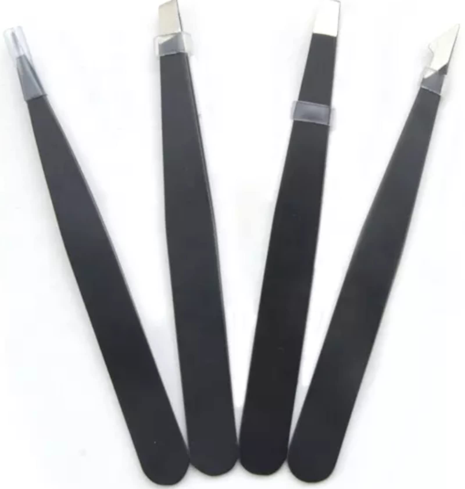 50-Piece Stainless Steel Eyebrow Tweezers Set - 4 Black Precision Tweezers for Eyebrow Shaping, Facial Hair Removal for Men & Women - Perfect for Salon, Home Use & Travel Grooming Kit