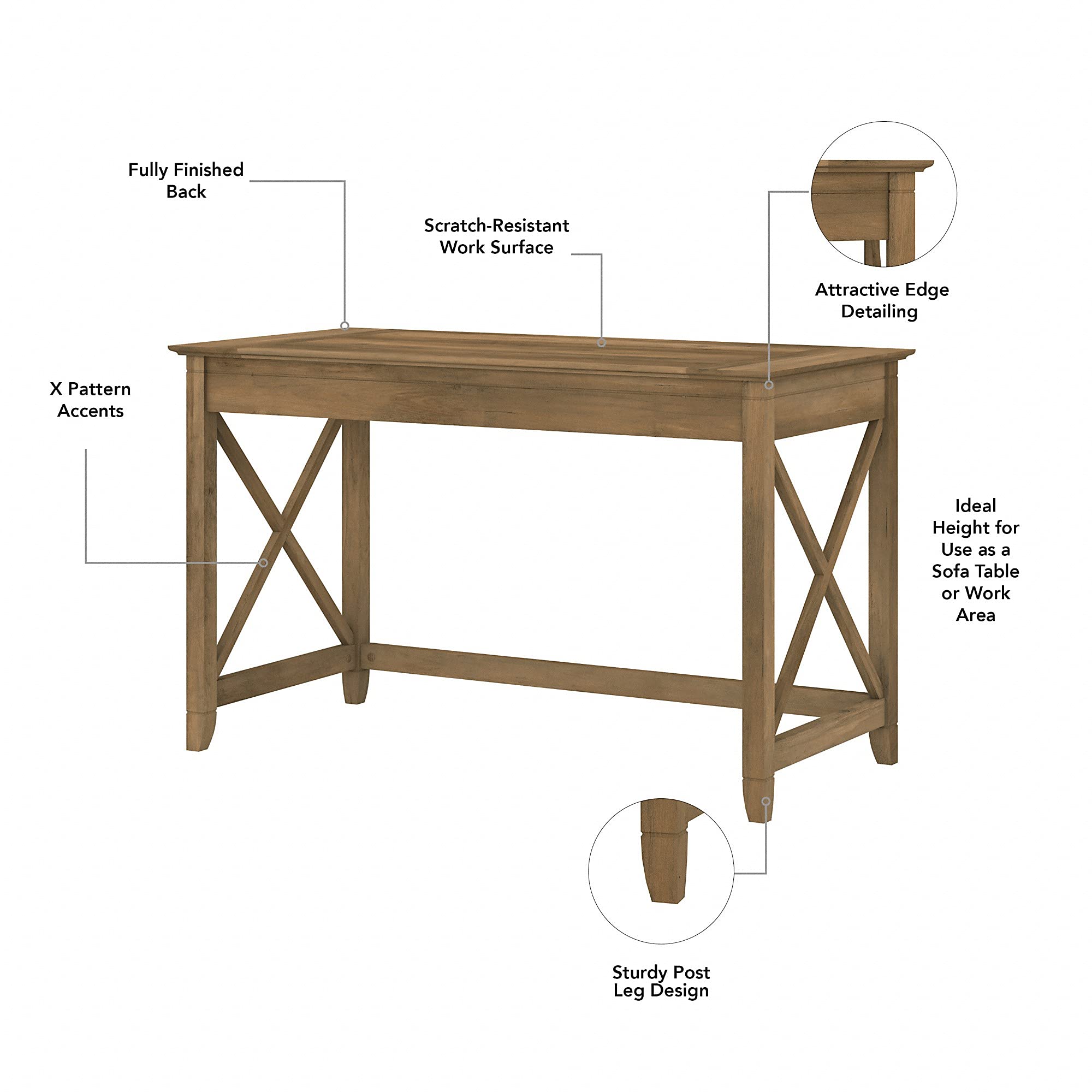 Bush Furniture Key West 48W Reclaimed Pine Writing Desk with Mid Back Tufted Office Chair - Perfect for Home Office, Study Room & Small Workspace