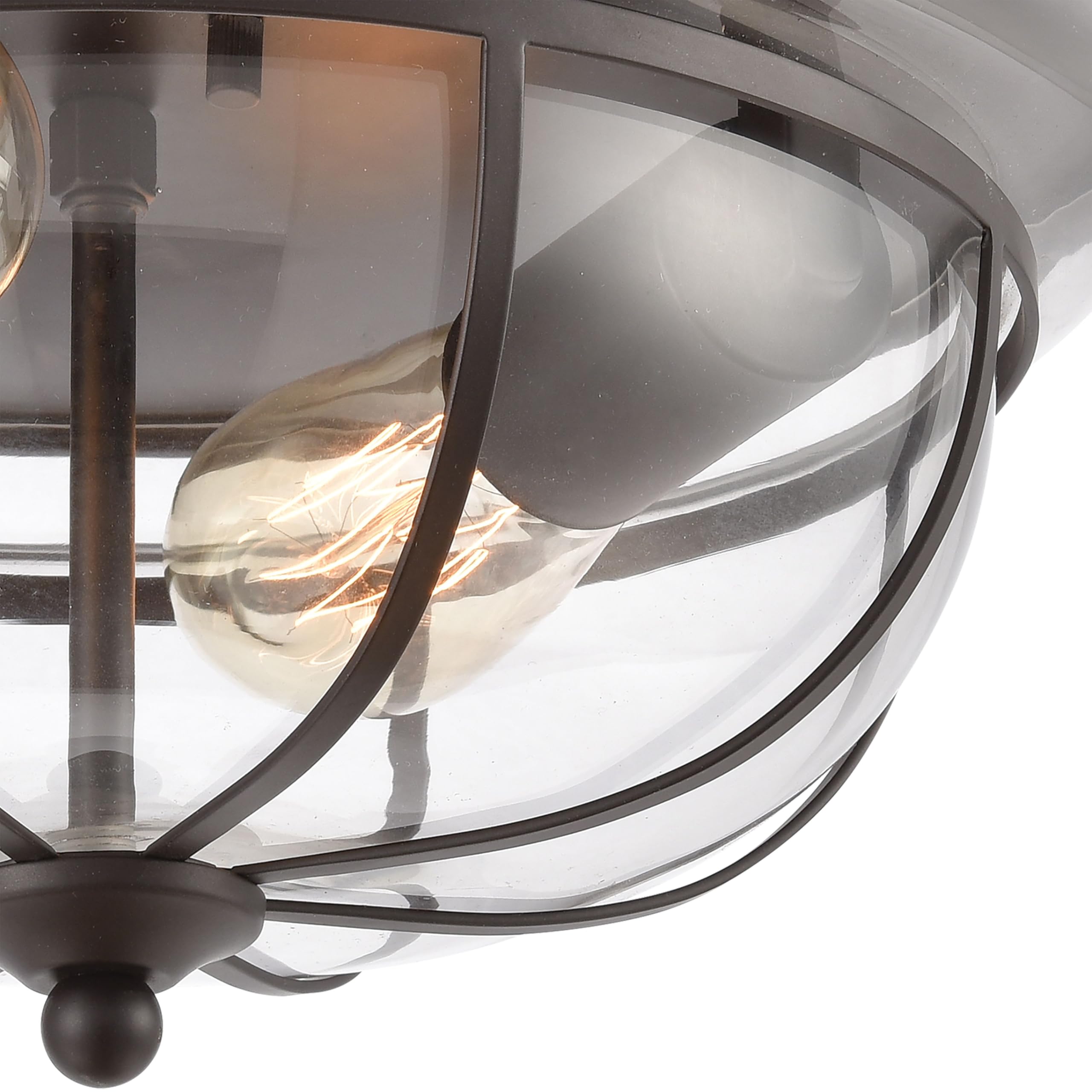 Elk Home Manhattan Boutique 2-Light Flush Mount Ceiling Light - Oil Rubbed Bronze Finish with Clear Glass Shade, Dimmable - Perfect for Bedroom, Hallway, or Entryway Lighting