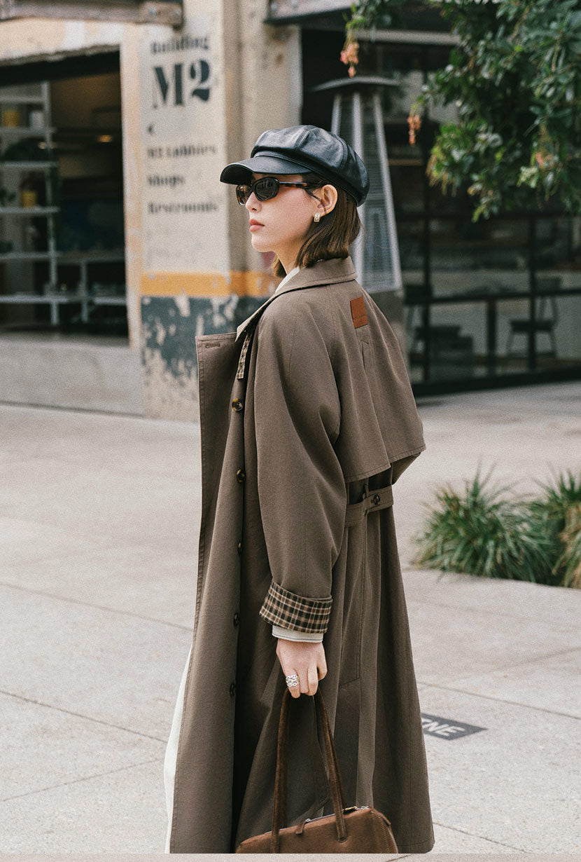 Hagar Trench Coat for Women - Olive Brown Waterproof Long Coat with Belt, Perfect for Fall Winter Fashion & Outdoor Activities