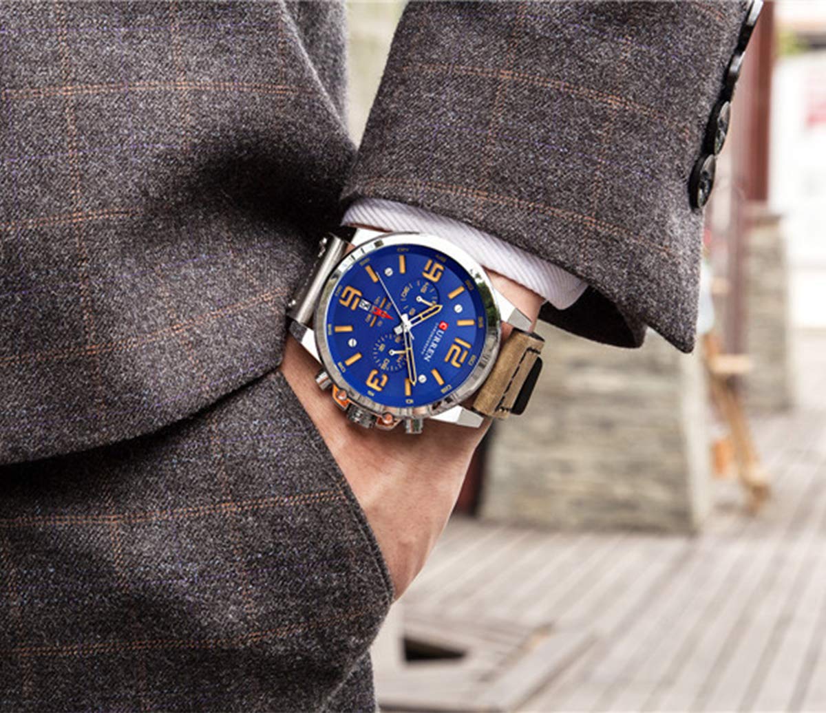 MASTOP Men's Military Chronograph Watch - Waterproof Leather Strap Quartz Watch with Date Display - Perfect for Outdoor Activities, Sports & Casual Wear