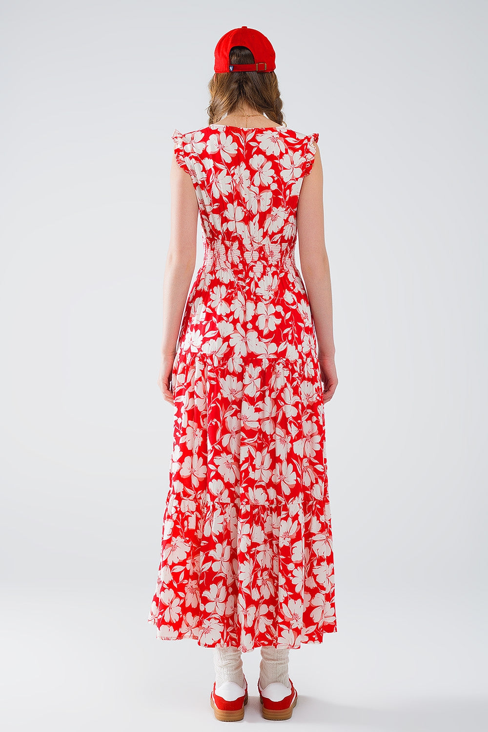 Elegant Long Red Floral Print V-Neck Robe - Perfect for Spa, Lounging & Relaxation at Home