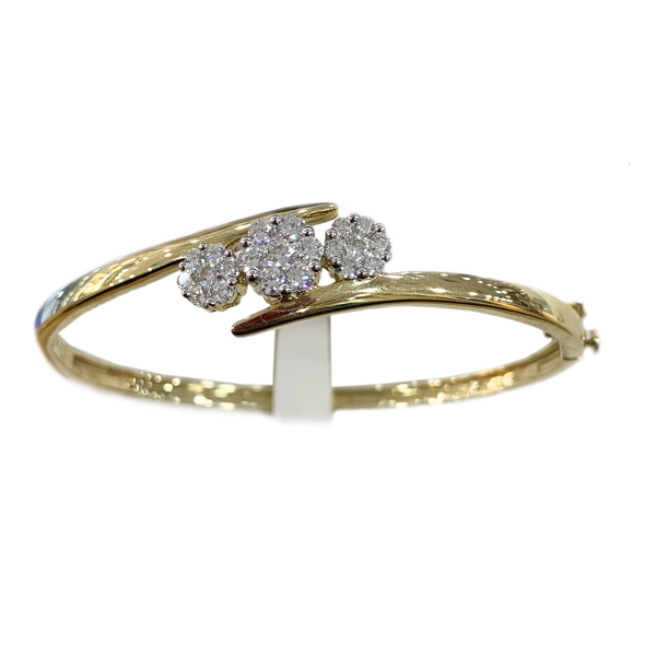 14K Yellow Gold Diamond Bangle Bracelet for Women - Elegant Stackable Jewelry Gift for Anniversary, Wedding & Special Occasions