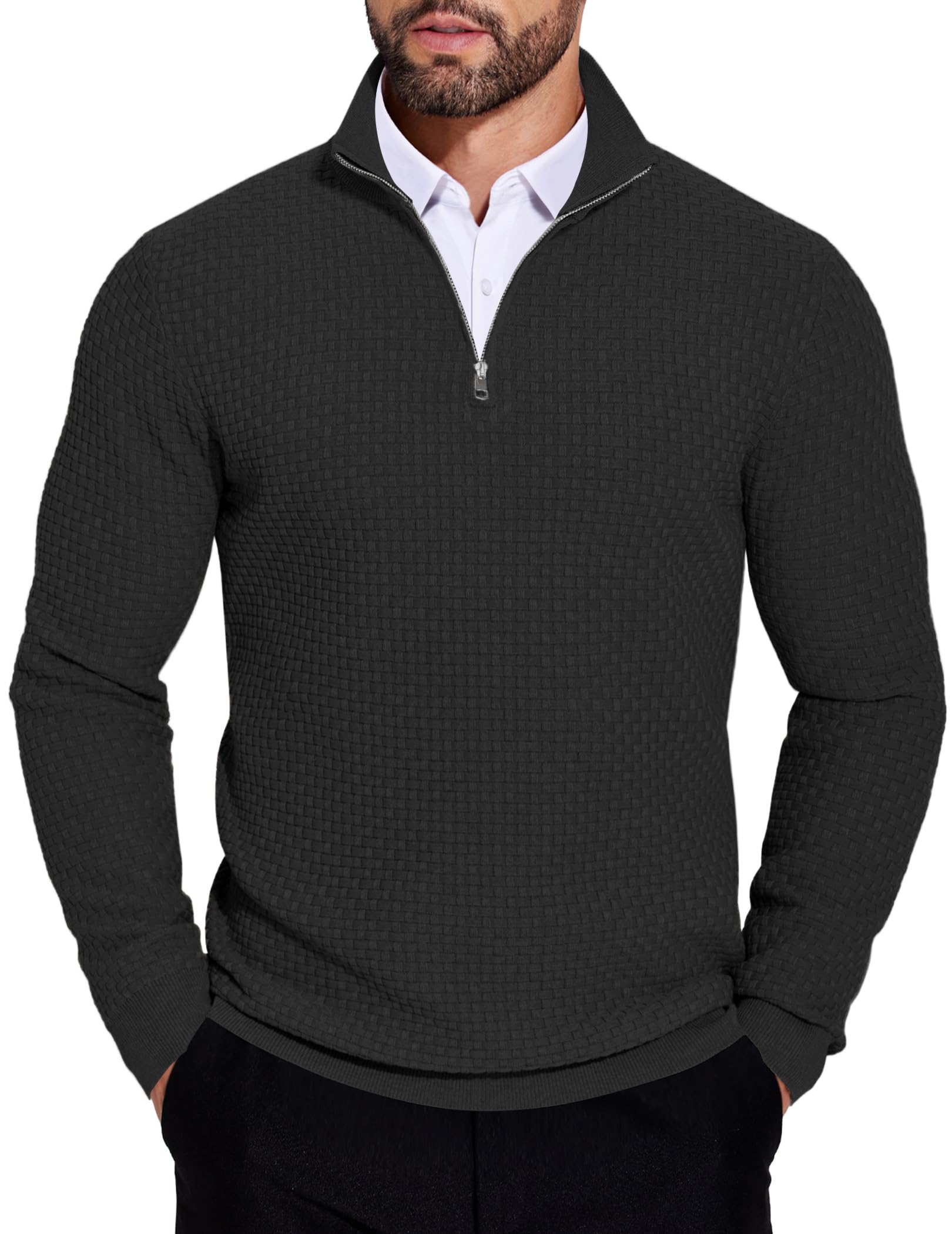 COOFANDY Men's Slim Fit Lightweight Quarter Zip Sweater - Mock Neck Knit Pullover for Casual & Business Wear | Perfect for Office, Travel & Outdoor Activities
