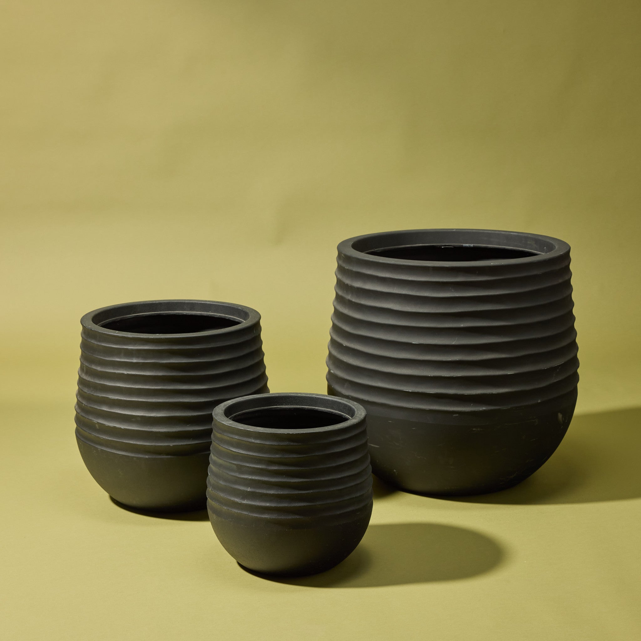 Ryker Stonelite Planter Set of 3 - Modern Black Indoor Outdoor Flower Pots for Home Garden, Patio, and Office Decor | Durable Lightweight Plant Containers