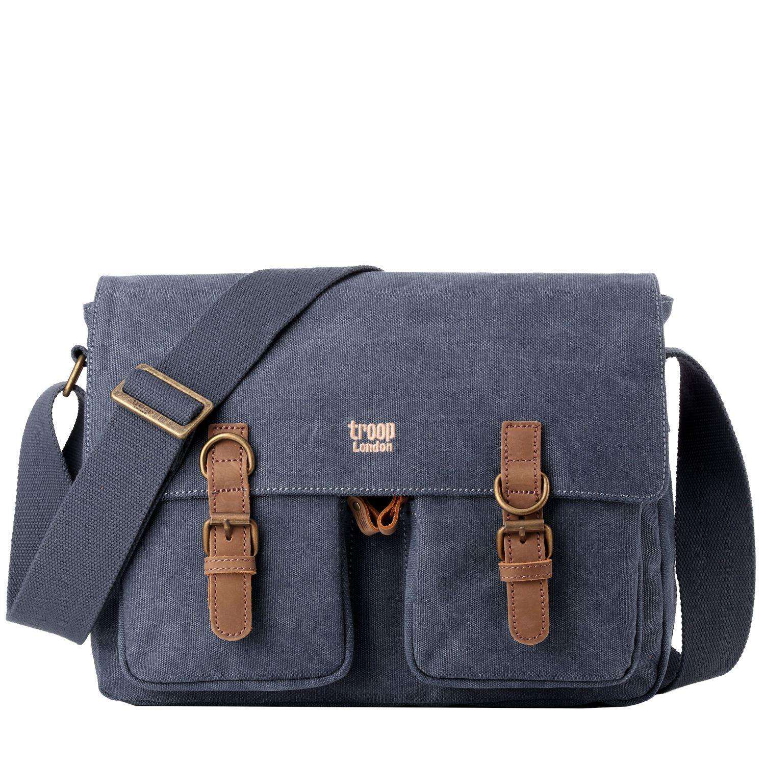 TRP0210 Troop London Classic Canvas Messenger Bag for Men & Women - Durable Waterproof Crossbody Bag for Work, Travel & School - Stylish Laptop Briefcase with Adjustable Strap