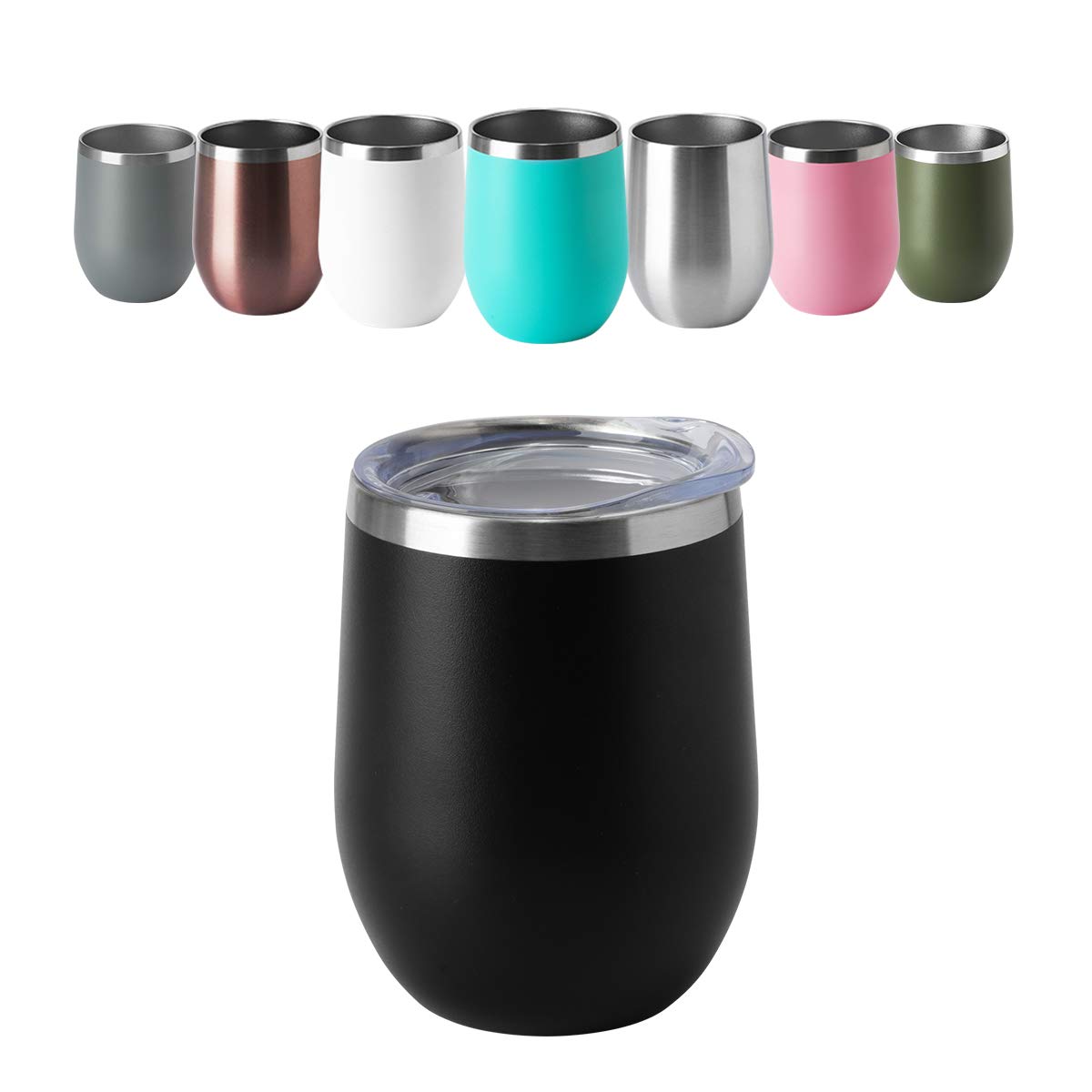 HASLE OUTFITTERS 12oz Stainless Steel Wine Tumbler with Lid - Double Wall Vacuum Insulated Stemless Wine Glass for Hot & Cold Drinks - Travel Mug for Coffee, Cocktails, Beer - Perfect for Picnics, Camping & Office Use (12 Pack, Black)