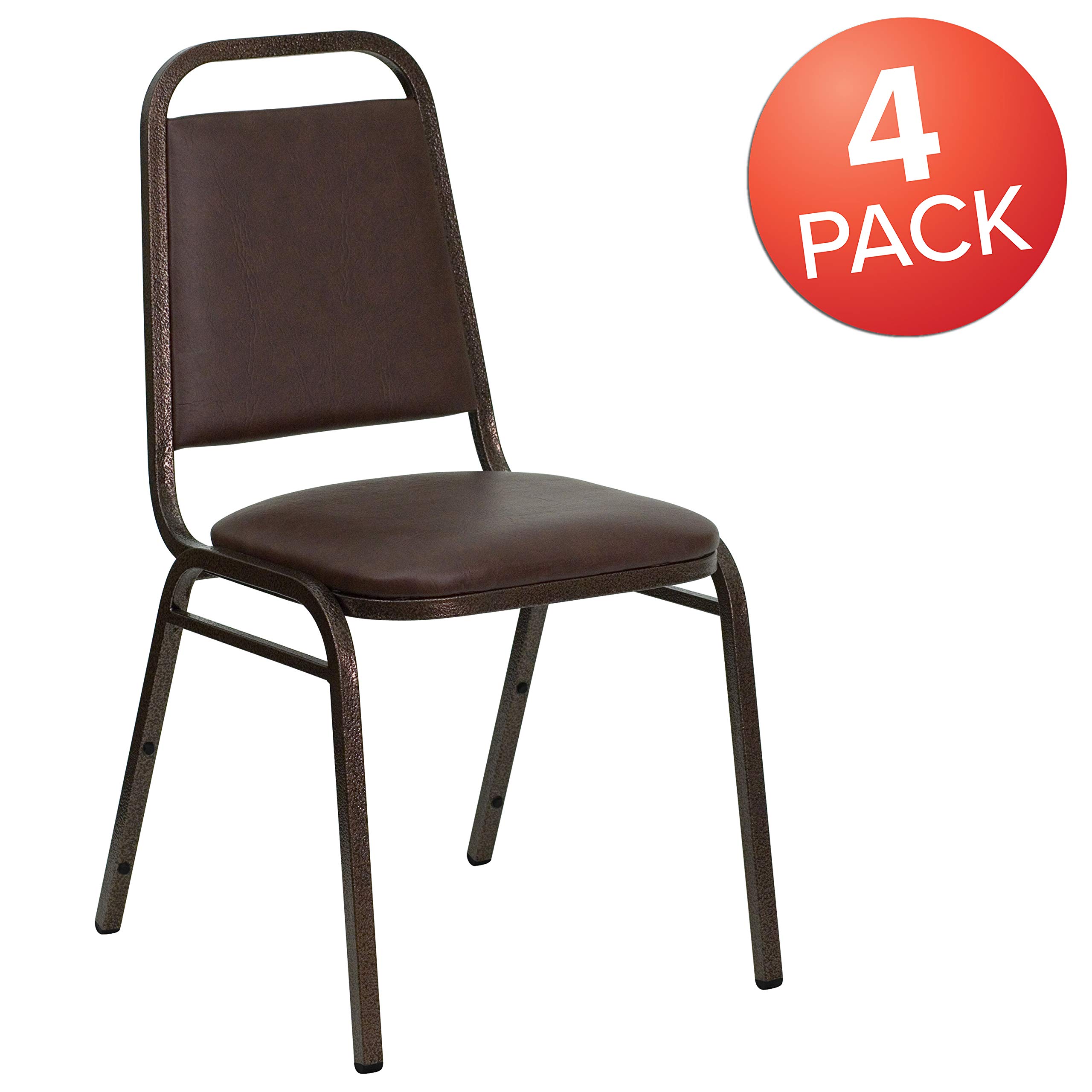 Flash Furniture 4-Pack HERCULES Series Stackable Banquet Chairs - Brown Vinyl Upholstery with Copper Vein Metal Frame | Perfect for Weddings, Events & Conference Rooms