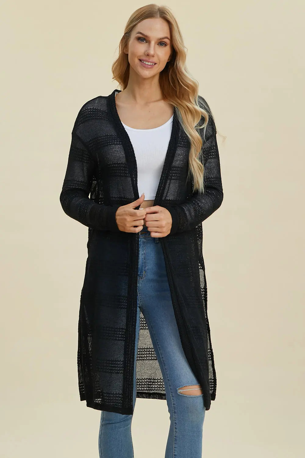 Double Take Full Size Open Front Longline Cardigan for Women | Soft & Cozy Knit Sweater | Perfect for Layering, Office Wear & Casual Outfits