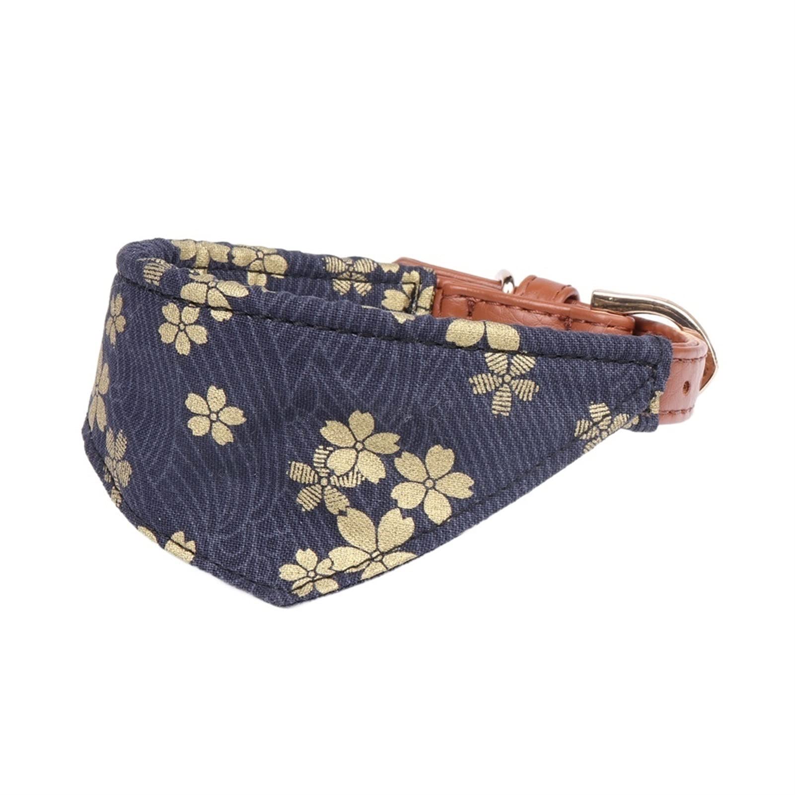 Gxswlaaa Soft Leather Pet Collar with Bow Tie - Floral Print Dog & Cat Necklace Bib, Adjustable Puppy Bandana Scarf (Navy Blue, Size S) - Perfect for Pet Parties, Photo Shoots & Daily Walks