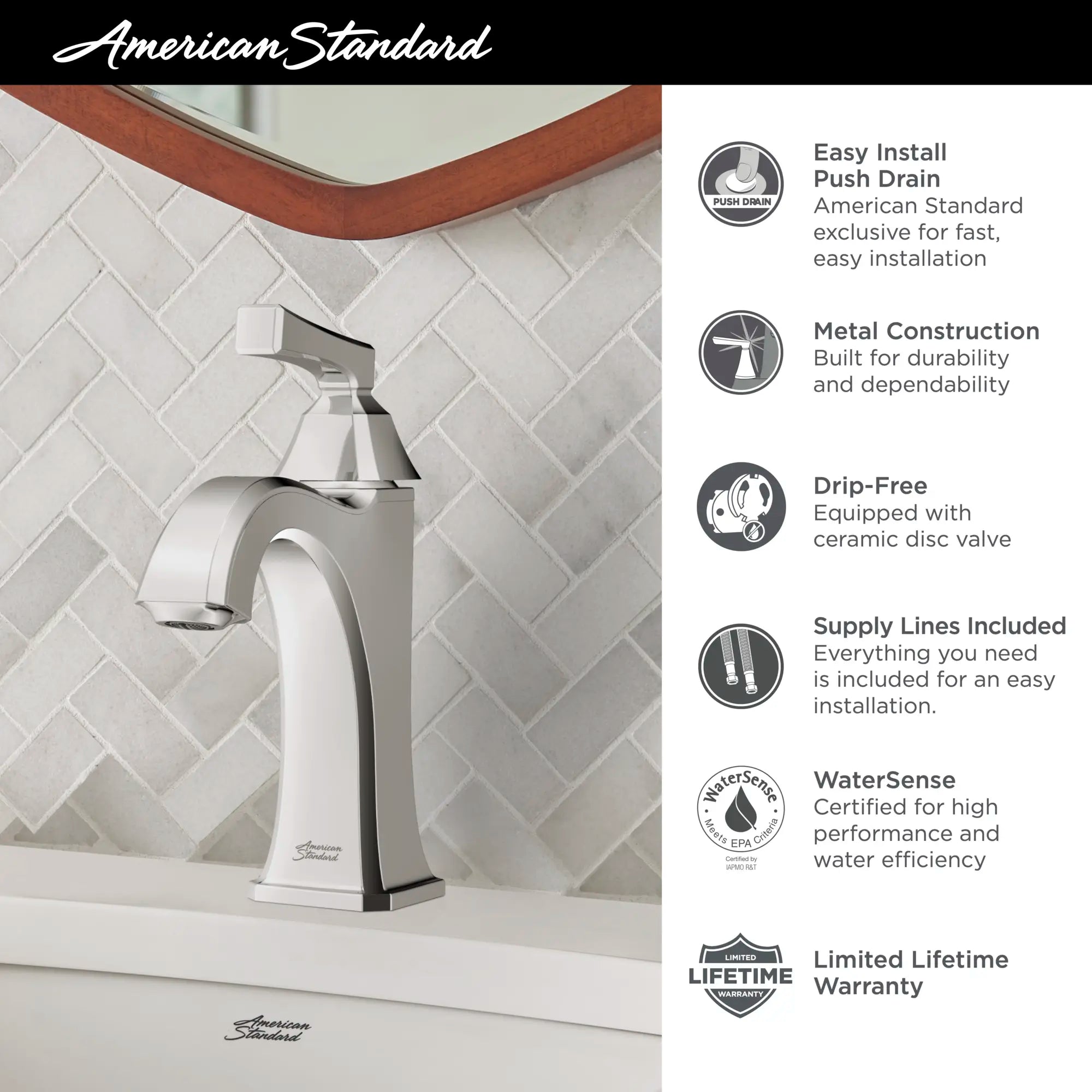 Crawford Single Hole Single Handle Bathroom Sink Faucet - 1.2 GPM/4.5 LPM Water-Saving Design with Lever Handle - Perfect for Modern Bathrooms, Powder Rooms & Guest Baths