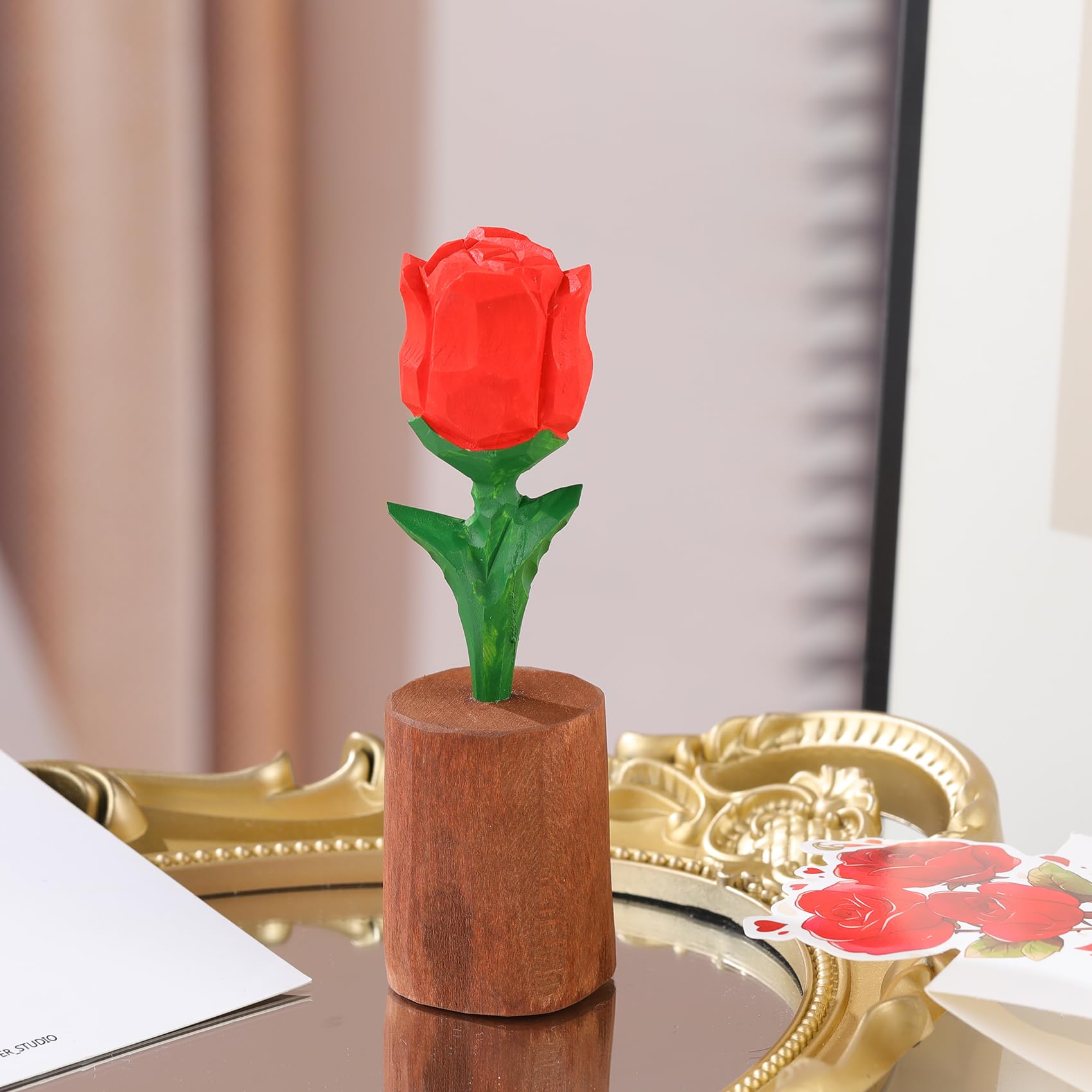 Hand-Carved Wooden Red Rose - Unique Mother's Day & Birthday Gift for Mom, Wife & Women | Handmade Forever Rose for Home & Office Decoration | Perfect for Valentine's Day, Anniversary & Wedding Decor