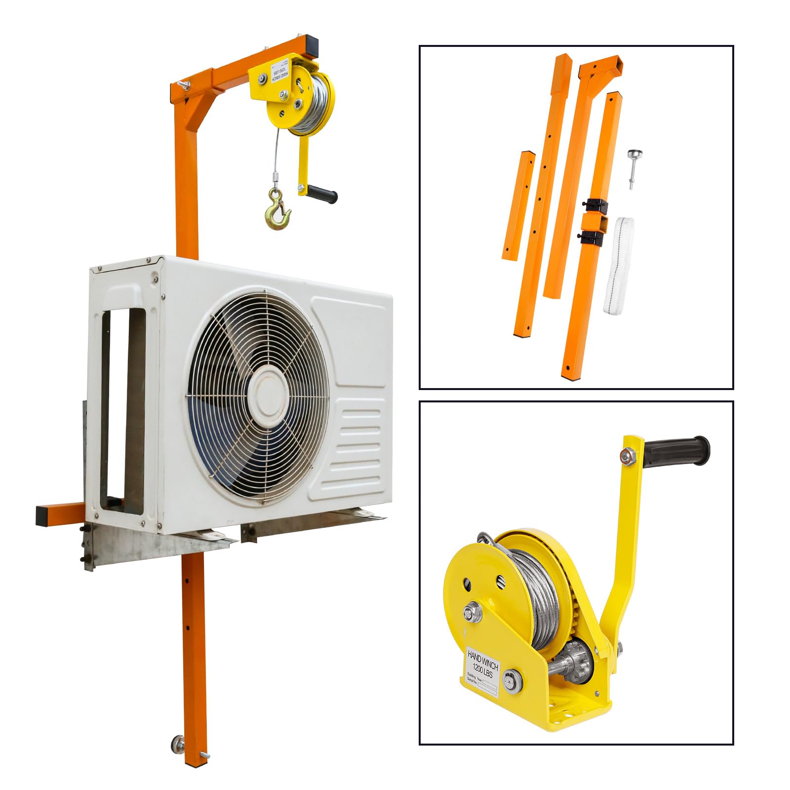 50FT Heavy Duty Air Conditioner Lifting Crane - 400lbs Capacity Manual Hand Winch with Adjustable Bracket for Outdoor AC Unit Installation | Perfect for HVAC Technicians & DIY Home Improvement Projects