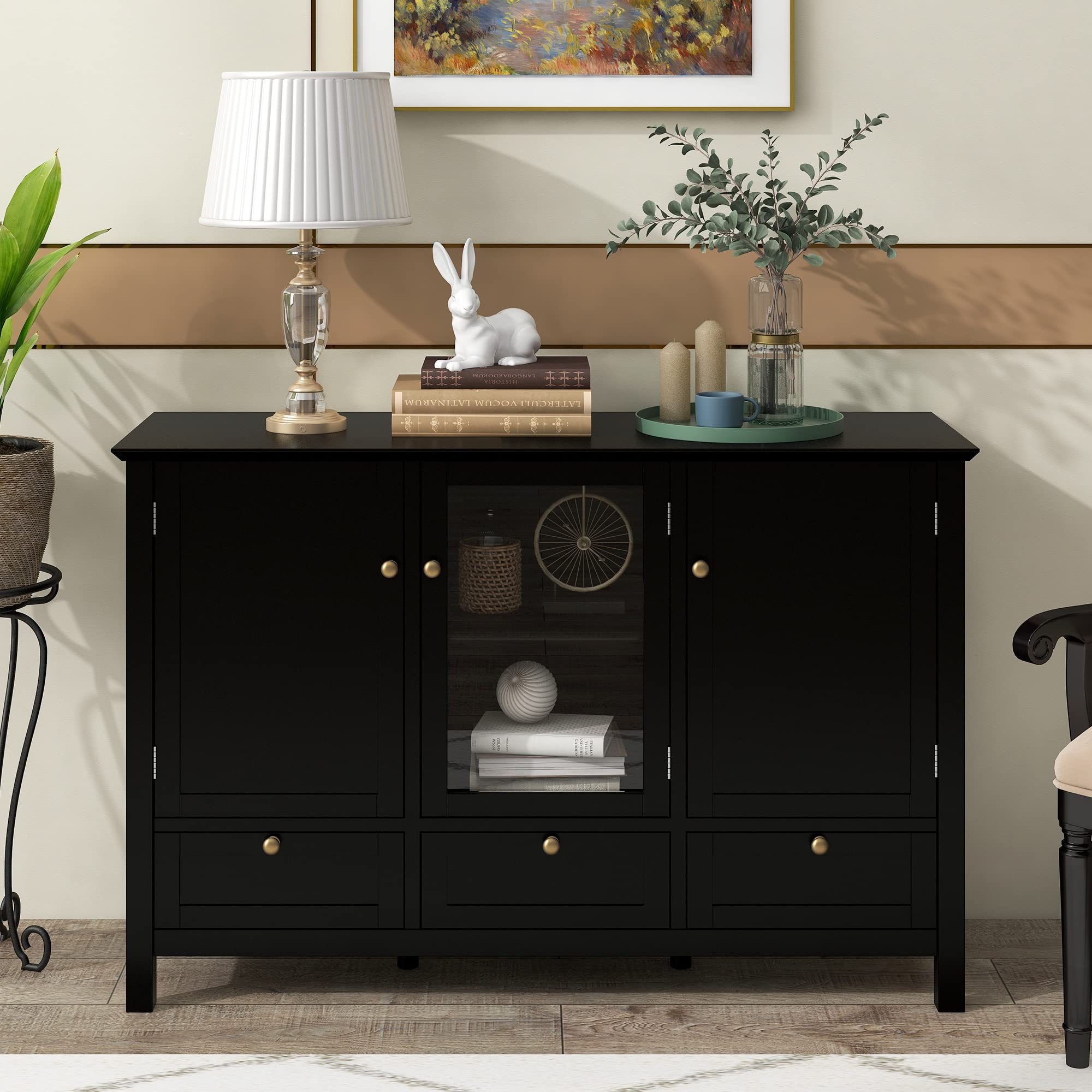 Modern Buffet Sideboard with 2 Doors & 3 Drawers - Accent Storage Cabinet, Console Table for Living Room, Bedroom, Hallway, Kitchen & Entryway - Perfect for Organizing Dishes, Linens & Home Decor (Black)
