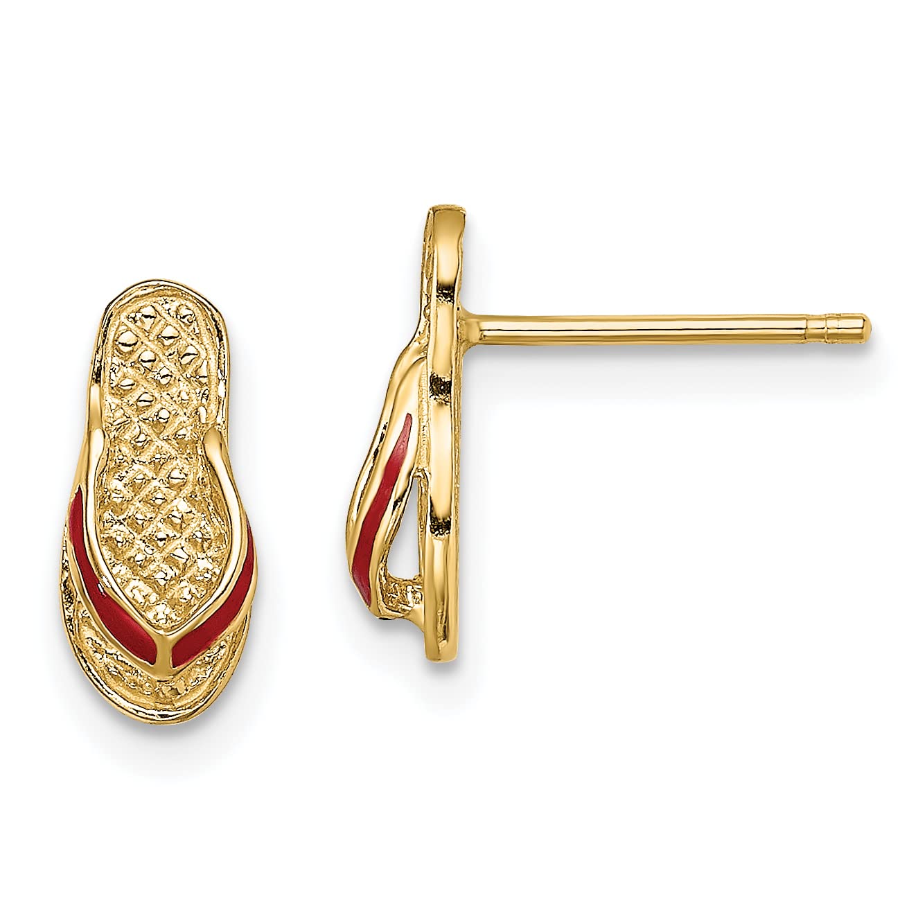 Avariah 14k Yellow Gold 3D Red Enamel Flip-Flop Post Earrings - 11.8mm | Summer Beach Jewelry, Vacation Accessories, Casual Wear Earrings for Women