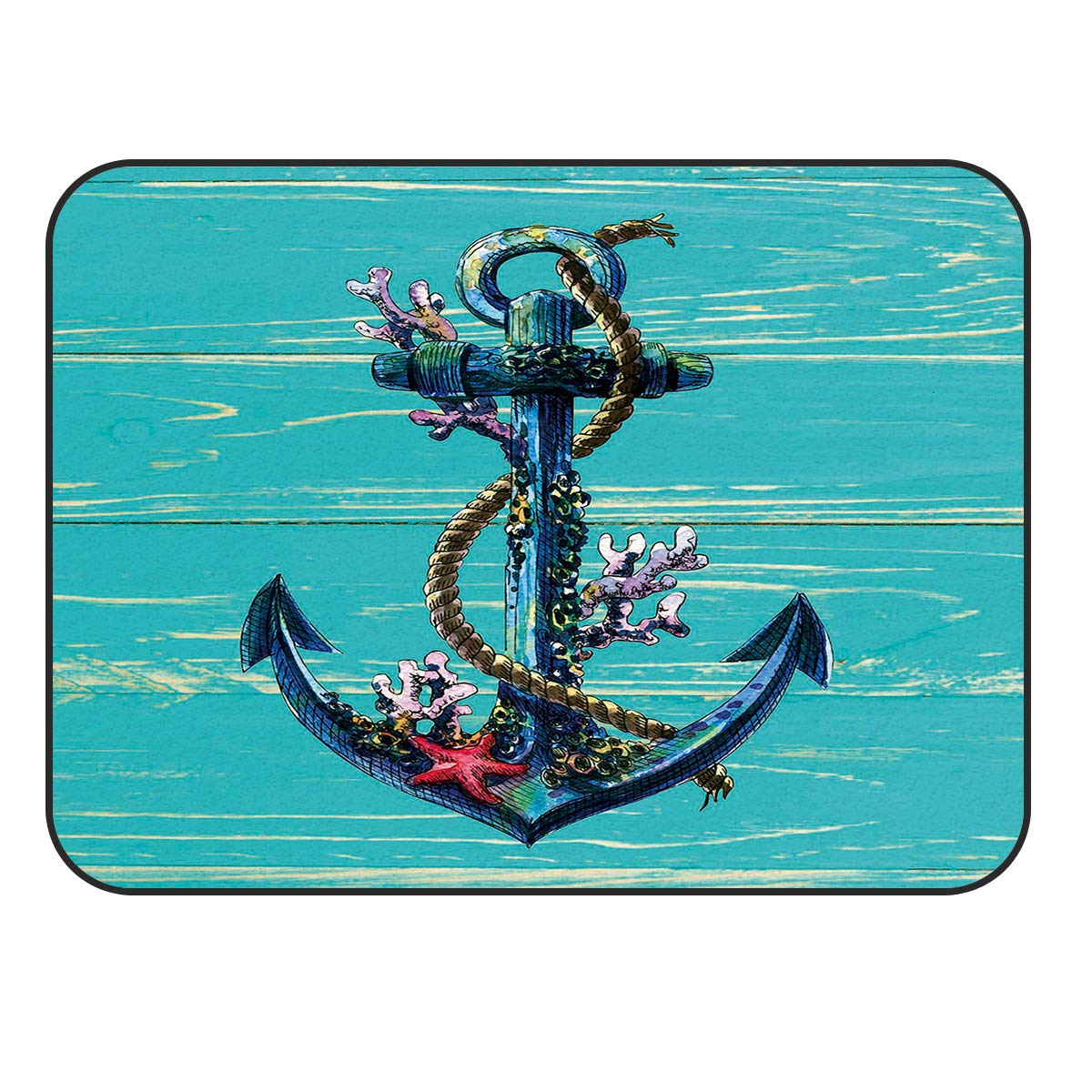 Vandarllin Distressed Anchor Area Rug - Non-Slip Rubber Backing, 4' x 6' Nautical Themed Carpet for Living Room, Bedroom, Dining Room, Kids Playroom, Kitchen & Bathroom - Perfect for Coastal Decor & Home Staging