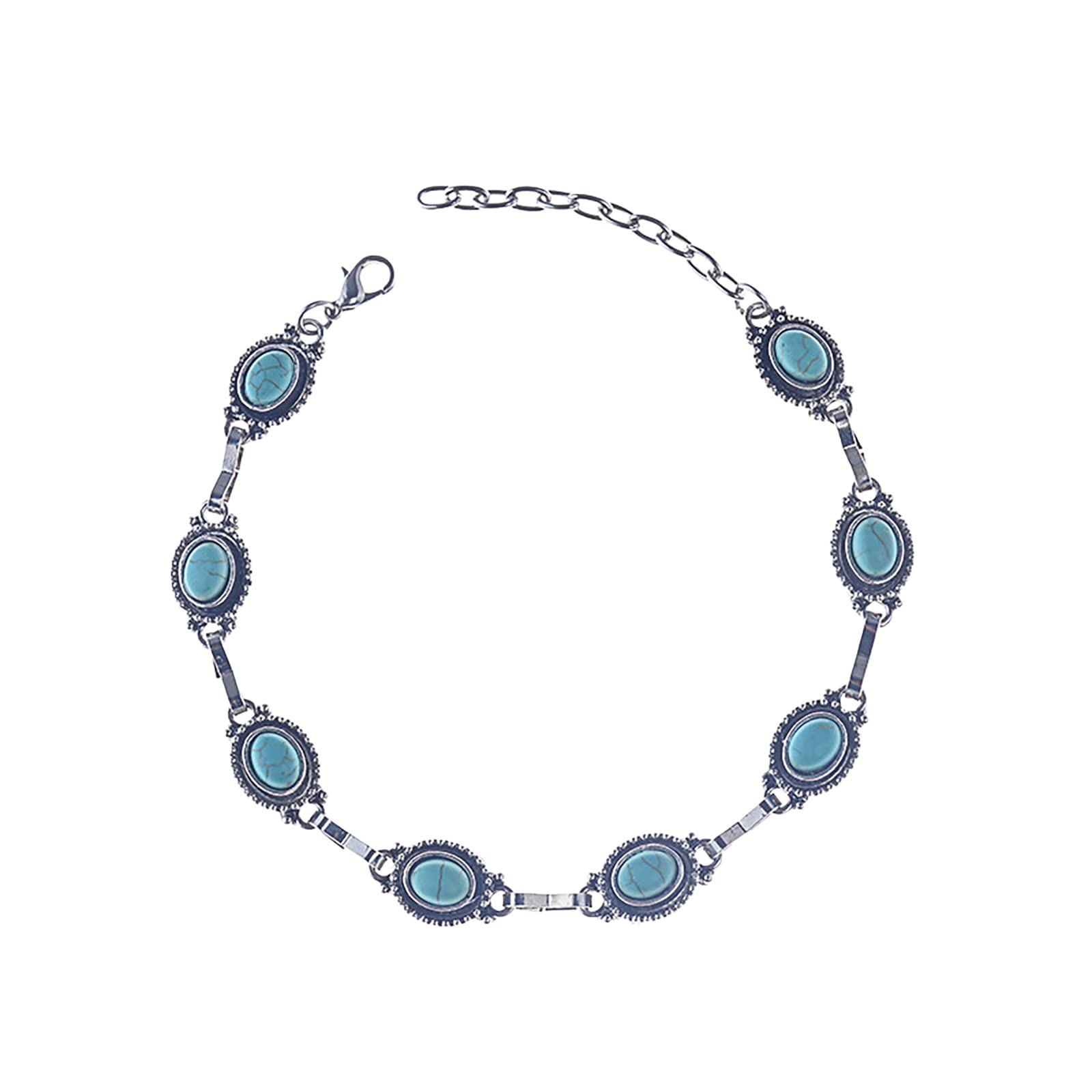 Boho Anklet for Women - Handmade Ethnic Multilayer Beaded Anklet Bracelet Set with Turquoise & Metal Alloy - Perfect for Beach, Summer & Festival Outfits