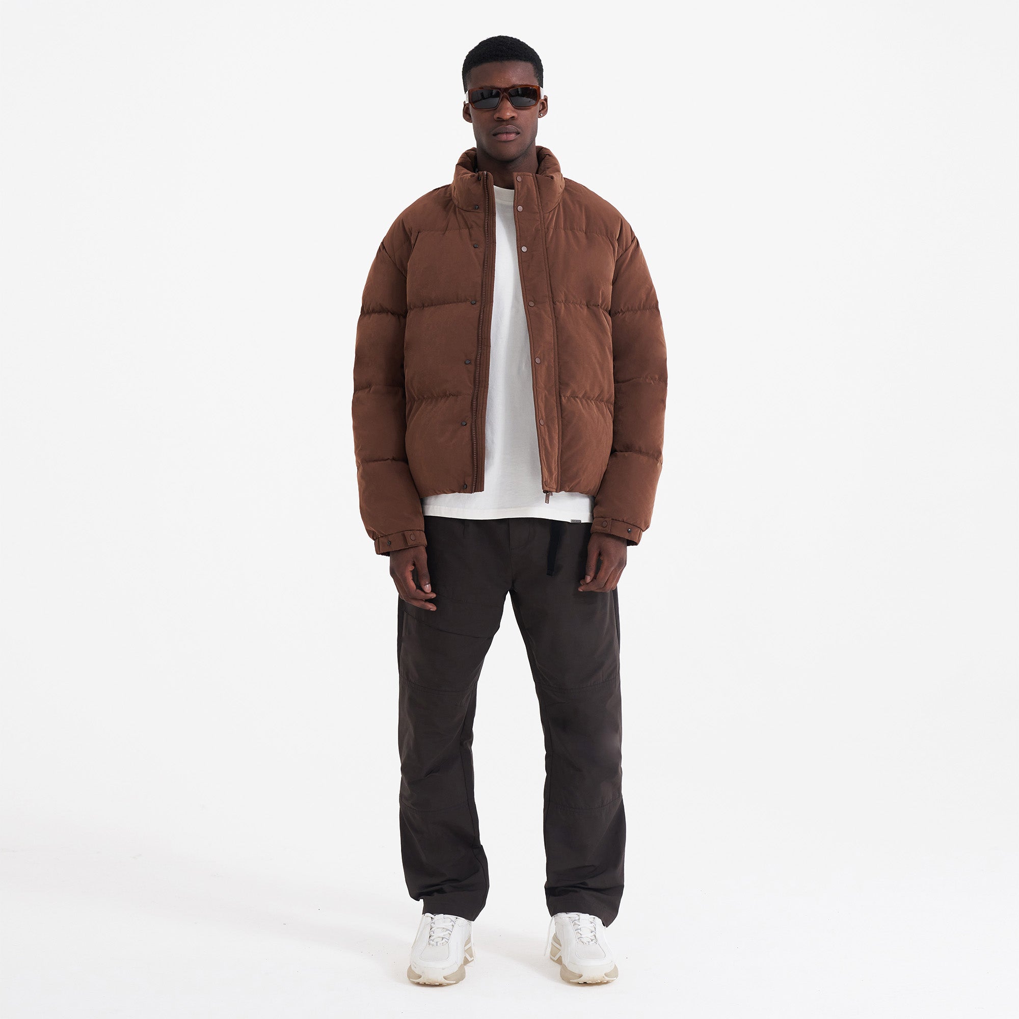 Initial Hooded Puffer Jacket - Women's Winter Coat in Mocha Brown | Warm Quilted Outerwear for Cold Weather & Outdoor Activities