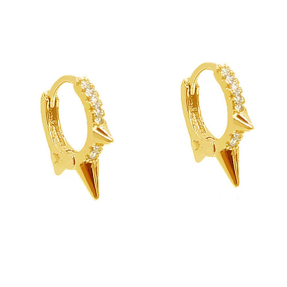 Punk Spikes Stud Small CZ Hoop Earrings for Women & Men - 925 Sterling Silver Huggie Hoops, Cartilage Stud, Tragus & Helix Earrings - Hypoallergenic Rock Fashion Jewelry - Perfect for Concerts, Parties & Edgy Everyday Style
