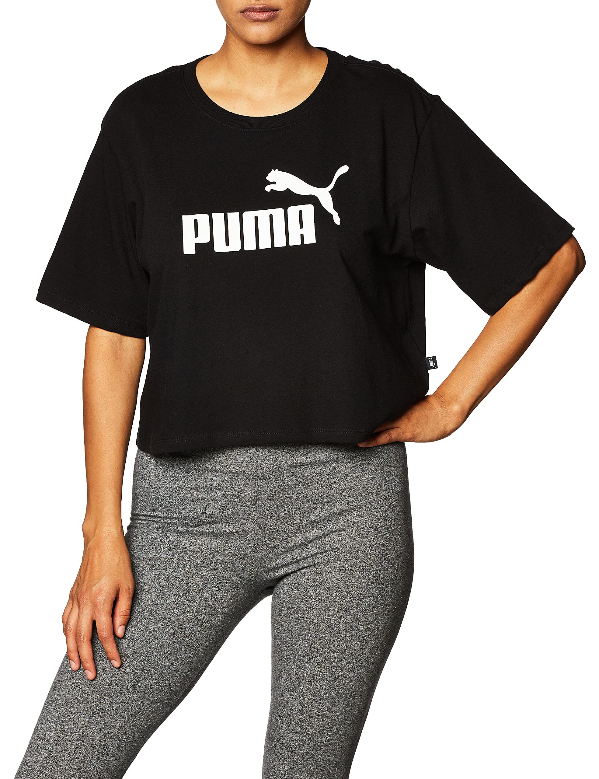 PUMA Women's Essentials+ Cropped T-Shirt - Soft Cotton Casual Short Sleeve Top for Workout, Gym & Everyday Wear