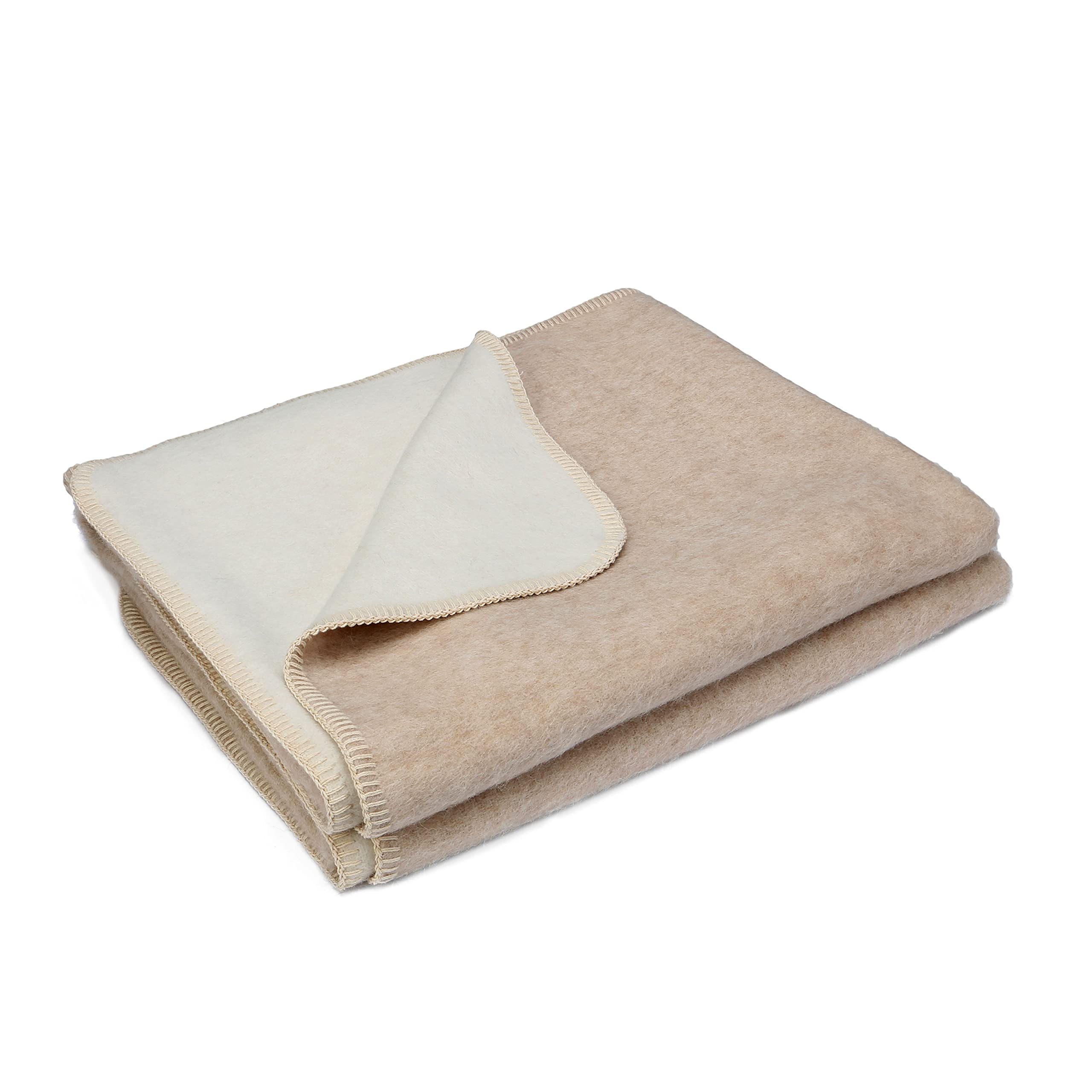 Premium 100% Natural Alpaca Wool & Cotton Blanket - Undyed Eco-Friendly Warm Thick Reversible Bicolor Design 80