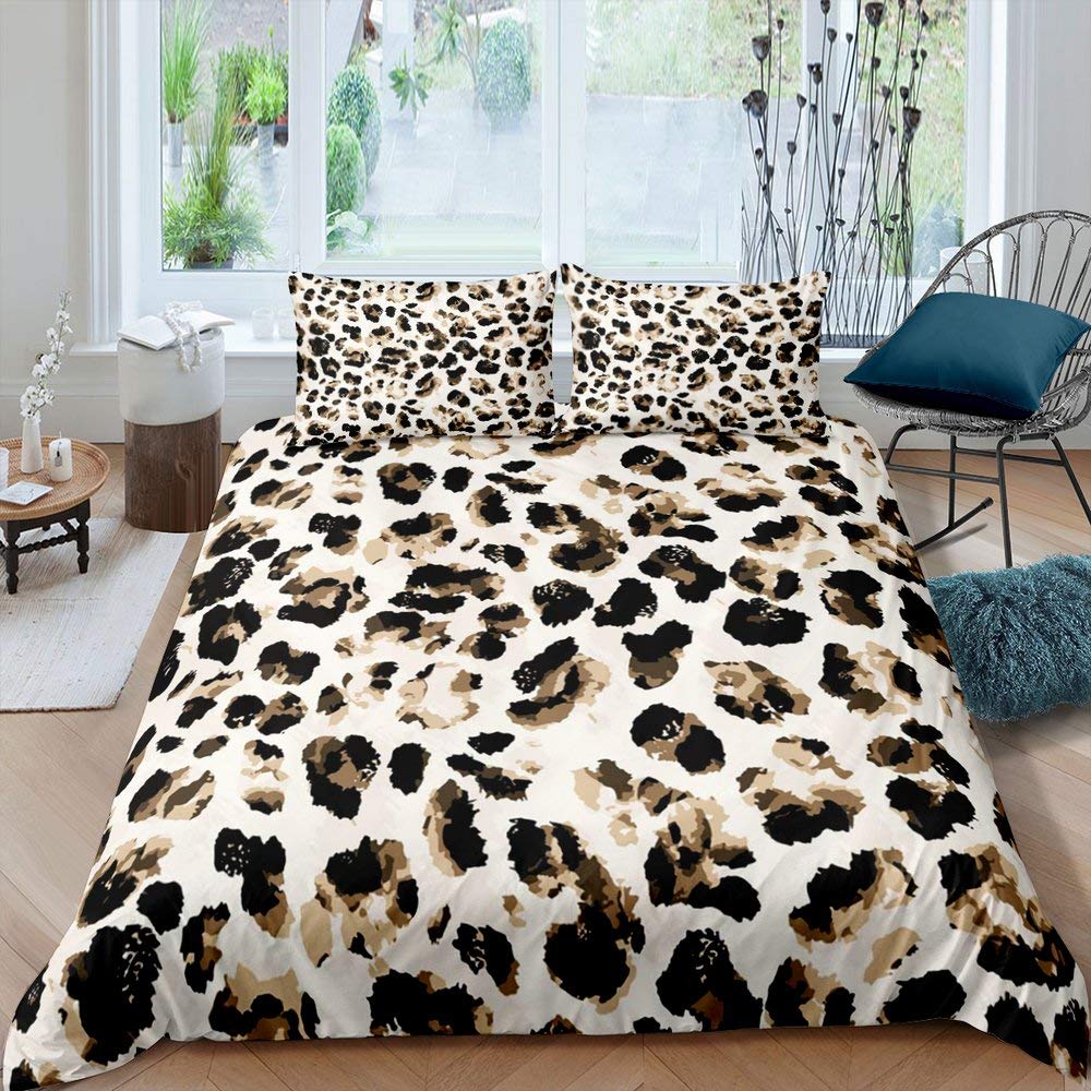 Erosebridal Abstract Leopard Print Comforter Cover Set - Twin Size Cheetah Duvet Cover with Zipper Closure | Animal Theme Bedding for Boys & Youth | Modern Bedspread for Kids' Room Decor & Teen Bedroom