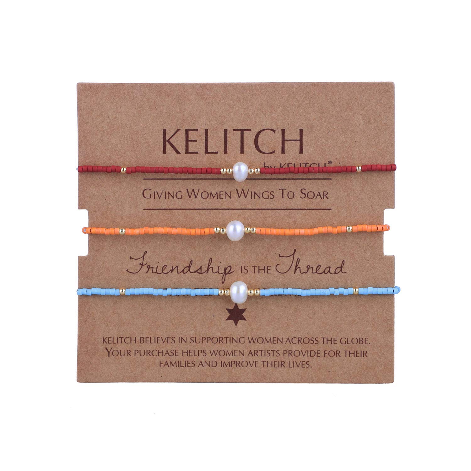 KELITCH 3-Piece Natural Pearl Bracelets for Women - Dainty Thin Rope Friendship Bracelets, Handmade Stackable Charm Bracelet Set - Perfect for Gifts, Layering & Everyday Wear