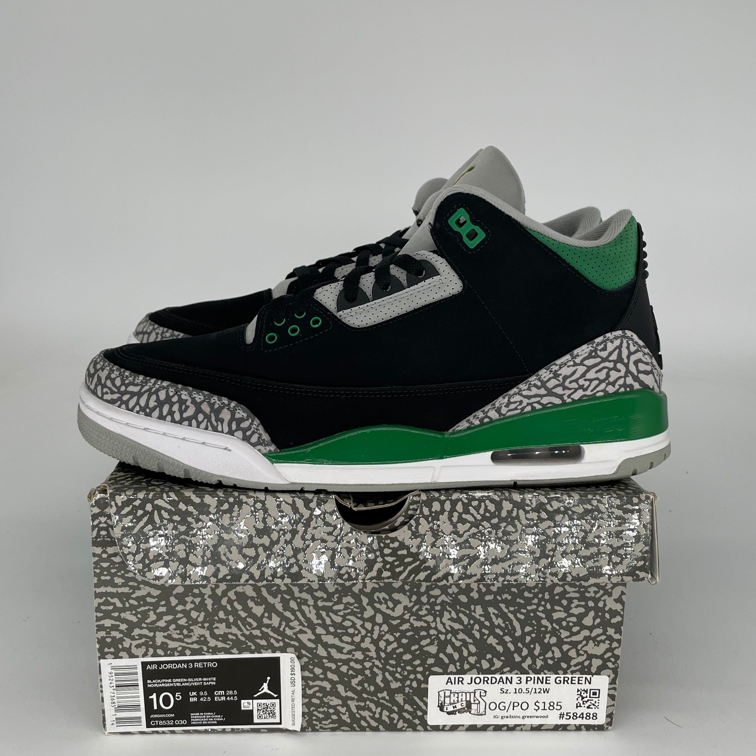 AIR JORDAN 3 Retro Pine Green Men's Basketball Shoes Size 10.5 - CT8532-030 | Sneakers for Casual Wear, Street Style & Basketball Games