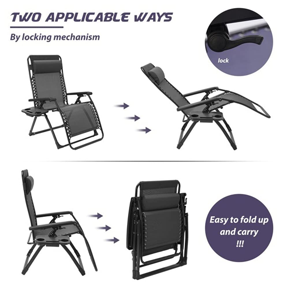 Premium Zero Gravity Lounge Chair - Large Outdoor Recliner with Adjustable Backrest, Padded Seat, Pillow & Cup Holder - Foldable Patio Chair for Backyard, Poolside, Camping & Beach Relaxation (Black)
