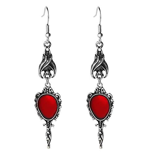 Gothic Tassel Earrings for Women - Handmade Punk Stud Earrings with Mirror & Heart Design (Red, One Size) | Perfect for Parties, Concerts & Gothic Fashion