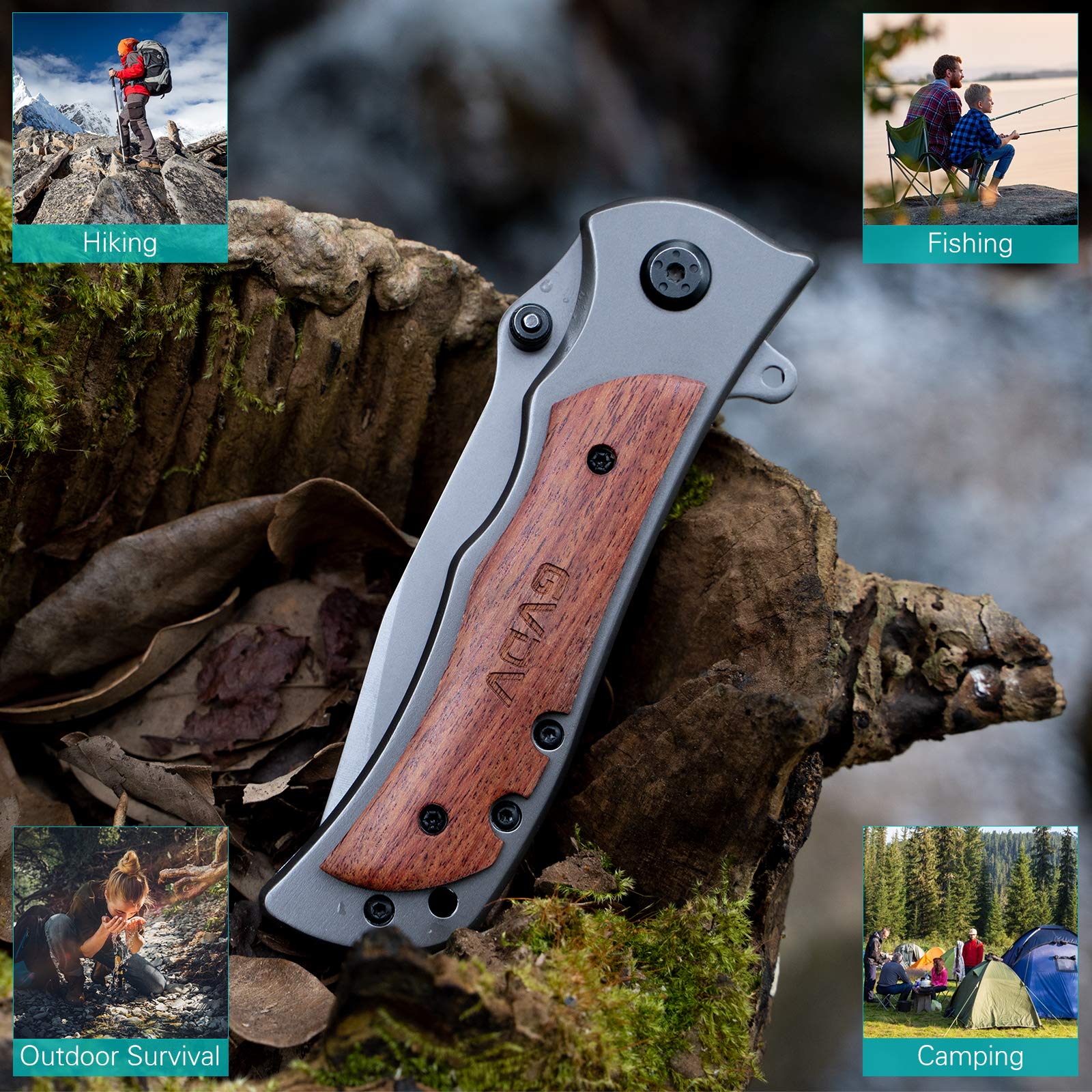 GVDV Tactical Pocket Folding Knife for Men - 7Cr17 Steel Blade with Safety Liner Lock - Compact EDC Knife for Camping, Hunting, Fishing & Survival - Grey (Perfect for Outdoor Adventures, Everyday Carry & Emergency Situations)