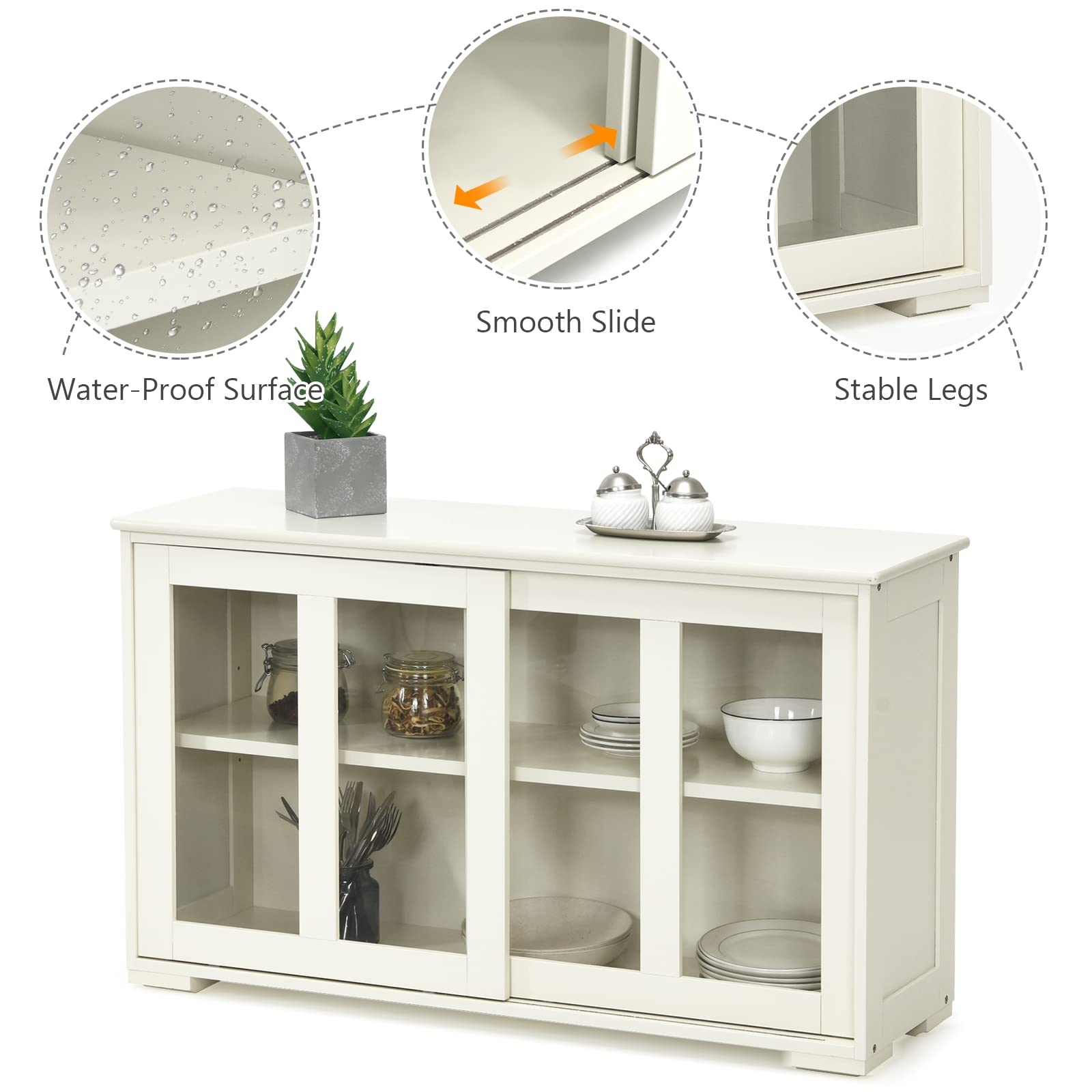 Antique Stackable Kitchen Buffet Storage Cabinet with Adjustable Shelves - Cream White Organizer for Dining Room, Home Cupboard & Pantry | Perfect for Small Space Organization & Kitchenware Display