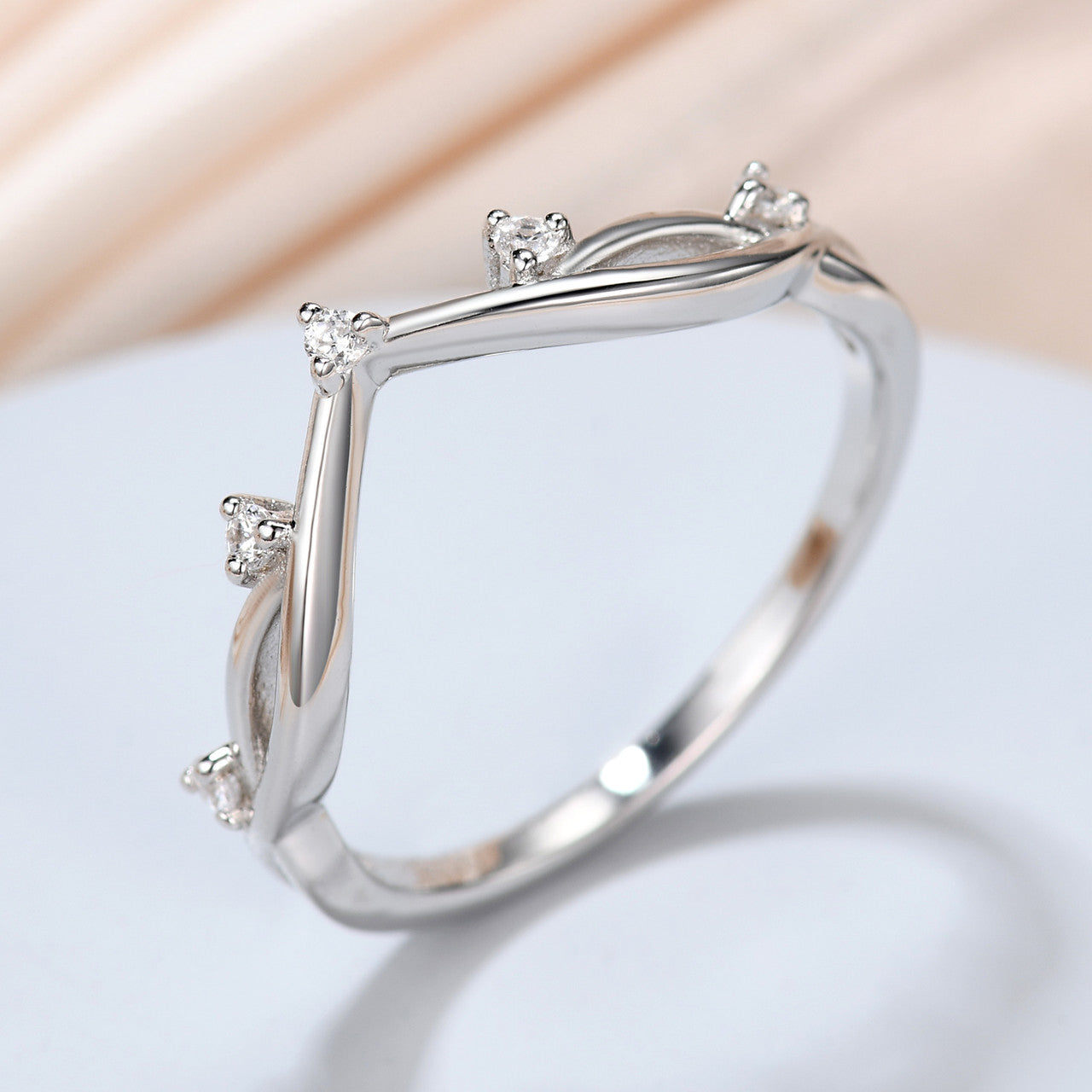 Twig Branch Diamond Wedding Band - 14K White Gold & Sterling Silver Anniversary Ring for Women - Nature-Inspired Twig Vine Design for Engagement, Proposal & Special Occasions