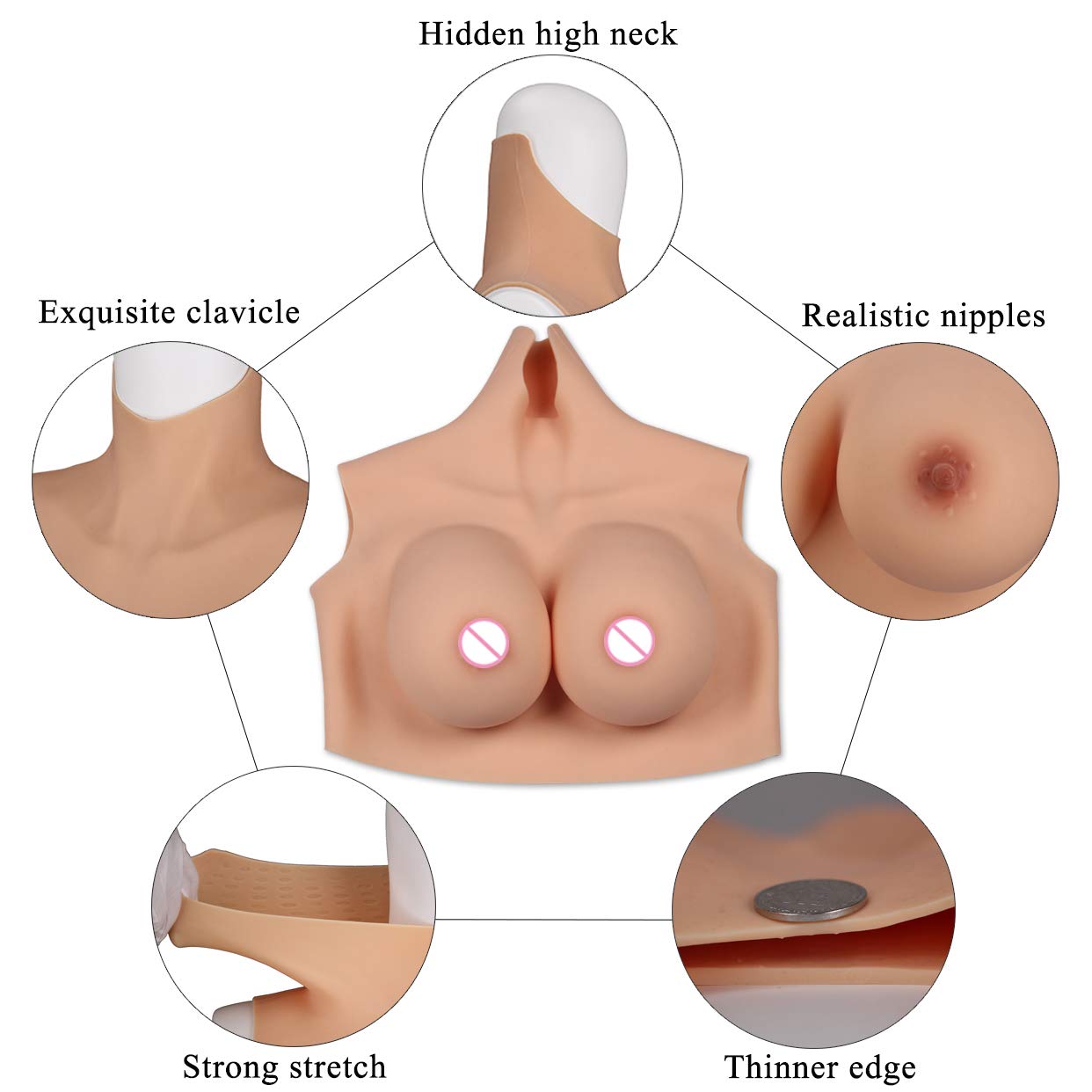 Premium Silicone Breast Forms A-G Cups - Realistic Fake Boobs with Skin Spot Texture for Crossdressers & Cosplay - 6G Floating-Point Design with Cotton Filler - Perfect for Drag Shows, Costume Parties & Gender Affirmation