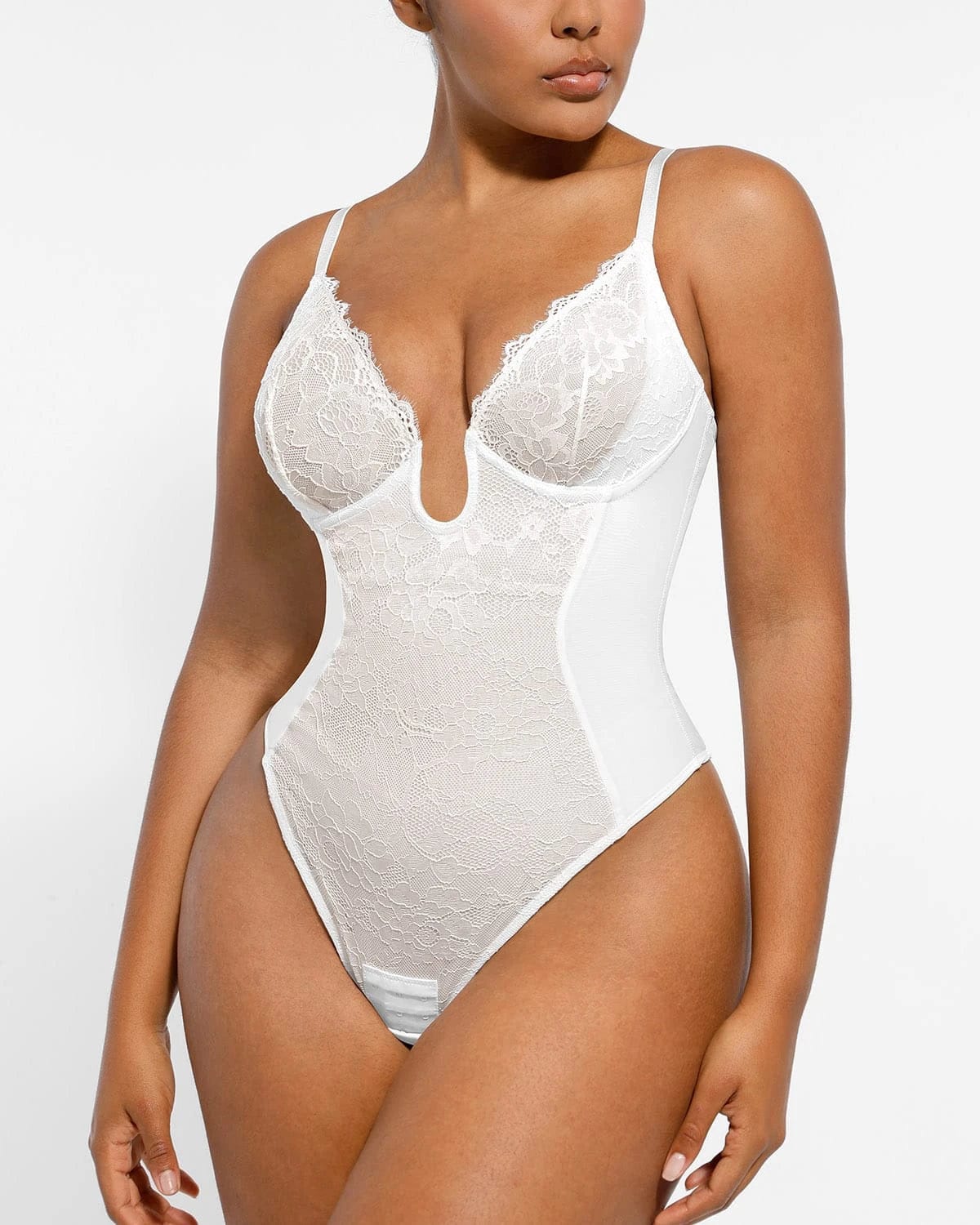 Sexy Lace Plunge Thong Bodysuit - Supportive Shapewear for Women | Perfect for Date Night, Bridal Lingerie & Special Occasions