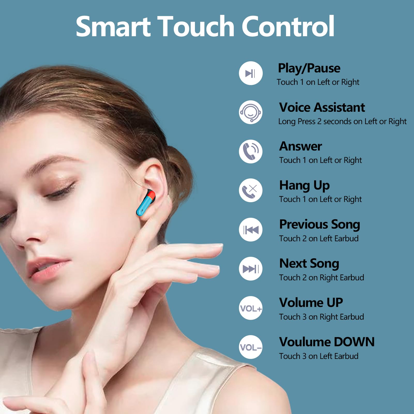 Wireless Earbuds Bluetooth 5.0 with Hi-Fi Stereo Sound & Built-in Mic - 35Hrs Playtime, Comfort Fit In-Ear Headphones with Charging Case for iPhone & Android - Perfect for Sports, Workouts, Commuting & Office Use