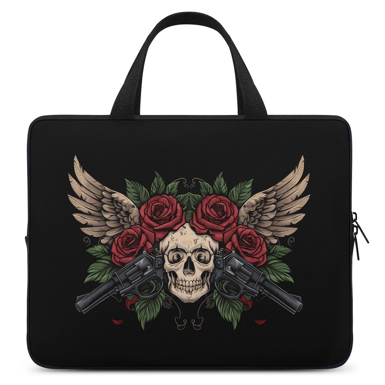 Skull Print Laptop Tote Bag - 10 Inch Portable Notebook Carrying Case with Protective Padding for MacBook, Work & School | Durable Computer Briefcase for Commuters & Students